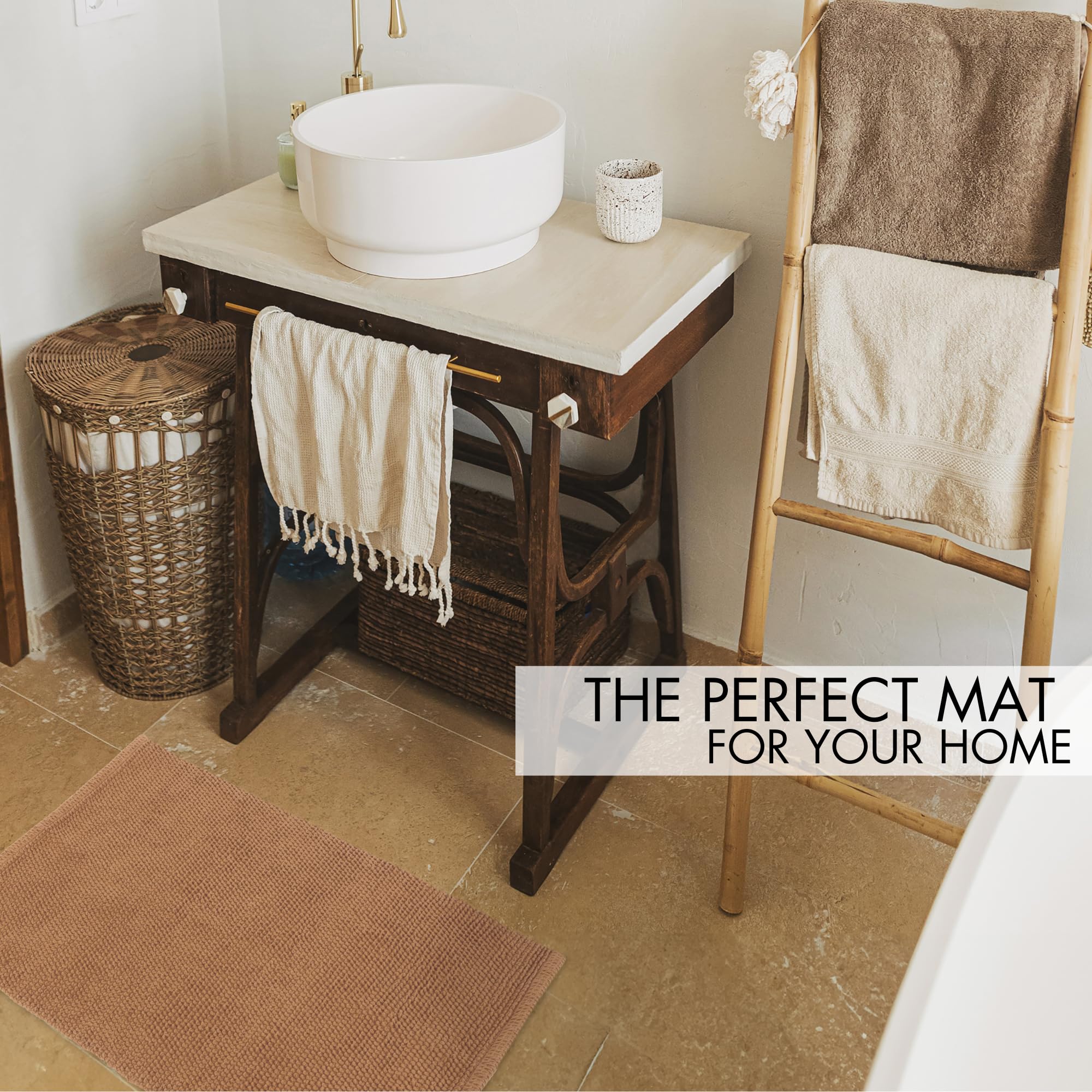 Kibaga Beautiful Boho Rug For Your Bathroom - Soft Textured Bath Mat Made Of 100% Cotton Fits Perfectly Into Your Home - A Cute,
