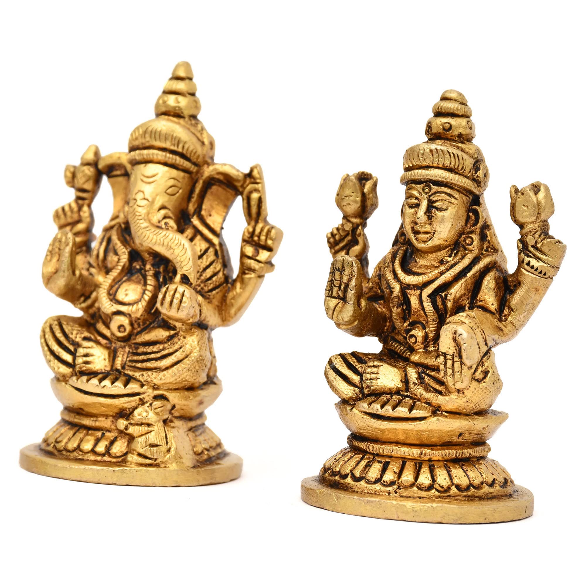 Aargkraft Brass Laxmi Ganesh Idol | Ganesha Lakshmi Religious Figurine Hindu God Sculpture Murti Statue | Diwali/Workplace/Offic
