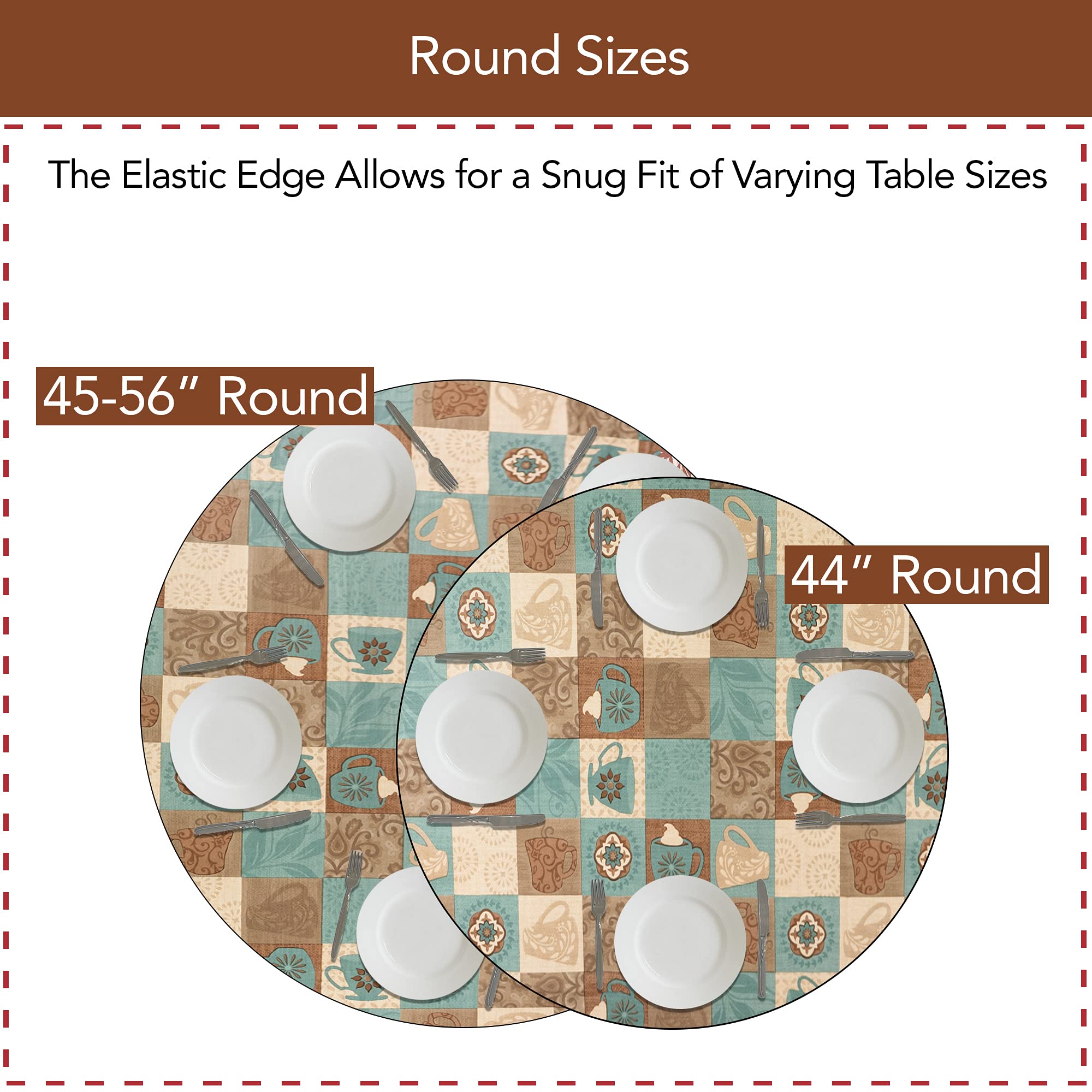 Covers For The Home Vinyl Fitted Table Cover, Global Coffee, Fits 40"-44" Round, Flannel Backed, Model COMINHKPR140876