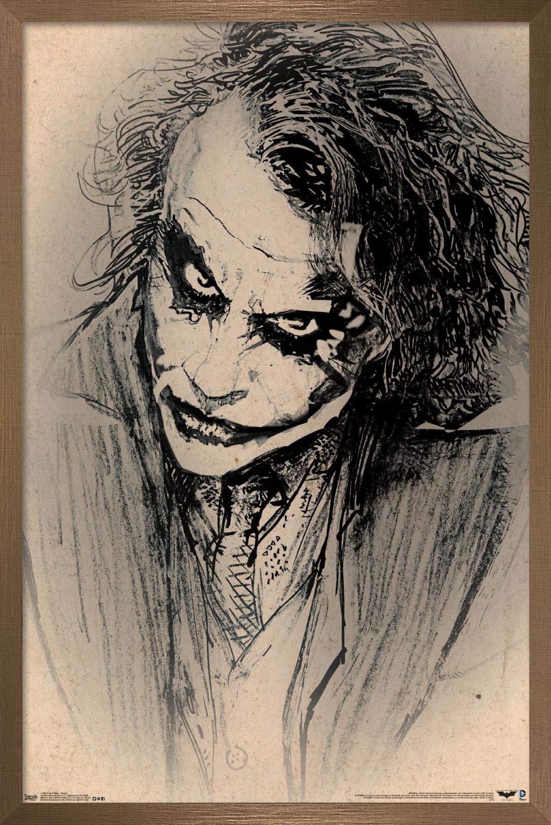 Trends International Dc Comics Movie-The Dark Knight-The Joker-Sketch Wall Poster, 22.375'' X 34'', Bronze Framed Version