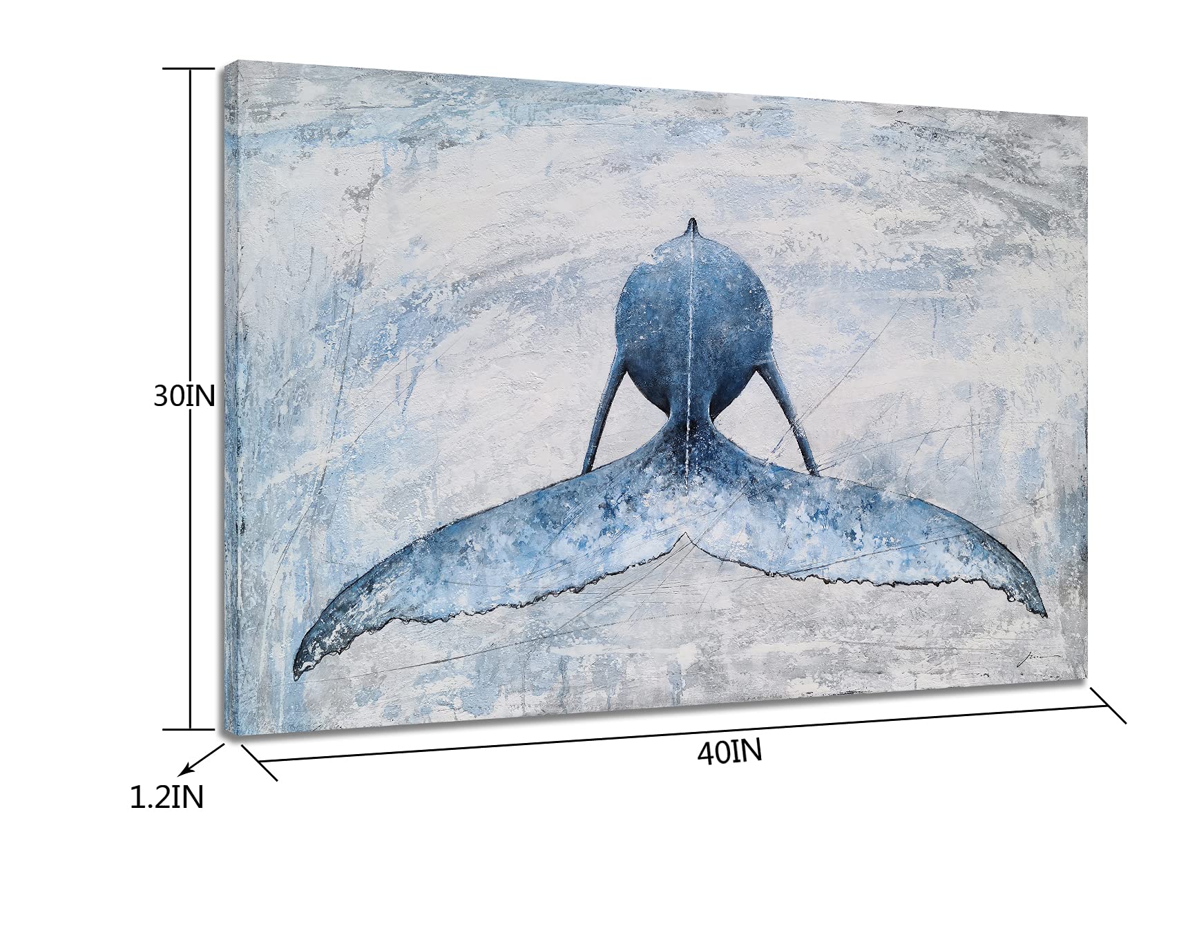Sygallerier Coastal Canvas Wall Art - Blue And White Whale Paintings - Modern Abstract Tropical Fish Pictures With Textured For