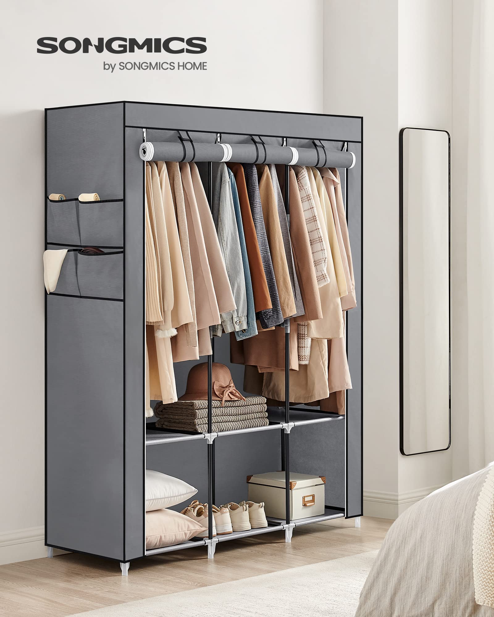 Songmics Portable Closet, Wardrobe Closet Organizer With Cover, 3 Hanging Rods And Shelves, 4 Side Pockets, 51.2 X 17.7 X 65.7 I