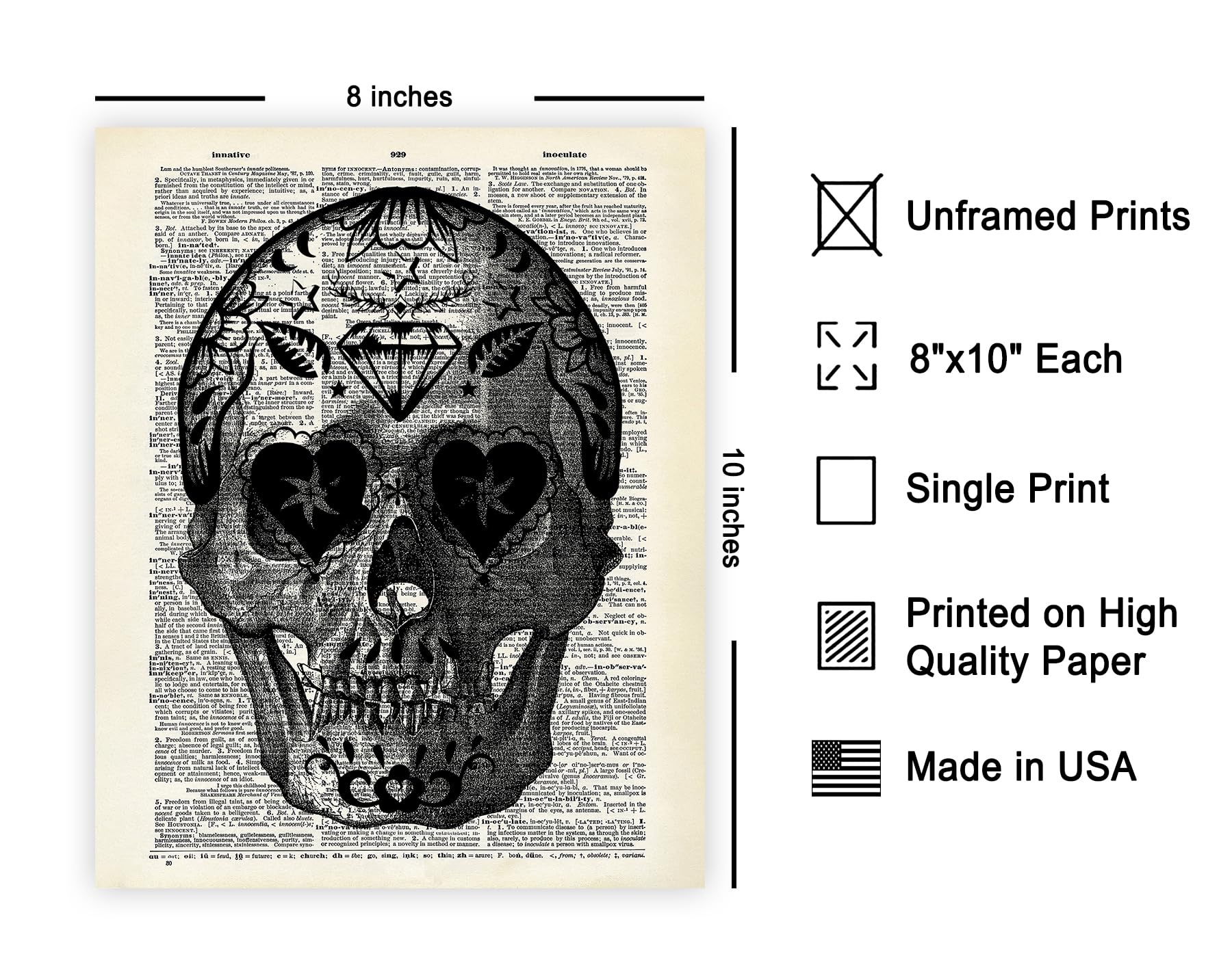 Poster Master Dictionary Art Poster - Retro Sugar Skull Print - Tattoo Art - Day Of The Dead Art - Gift For Men, Women - Cool Go