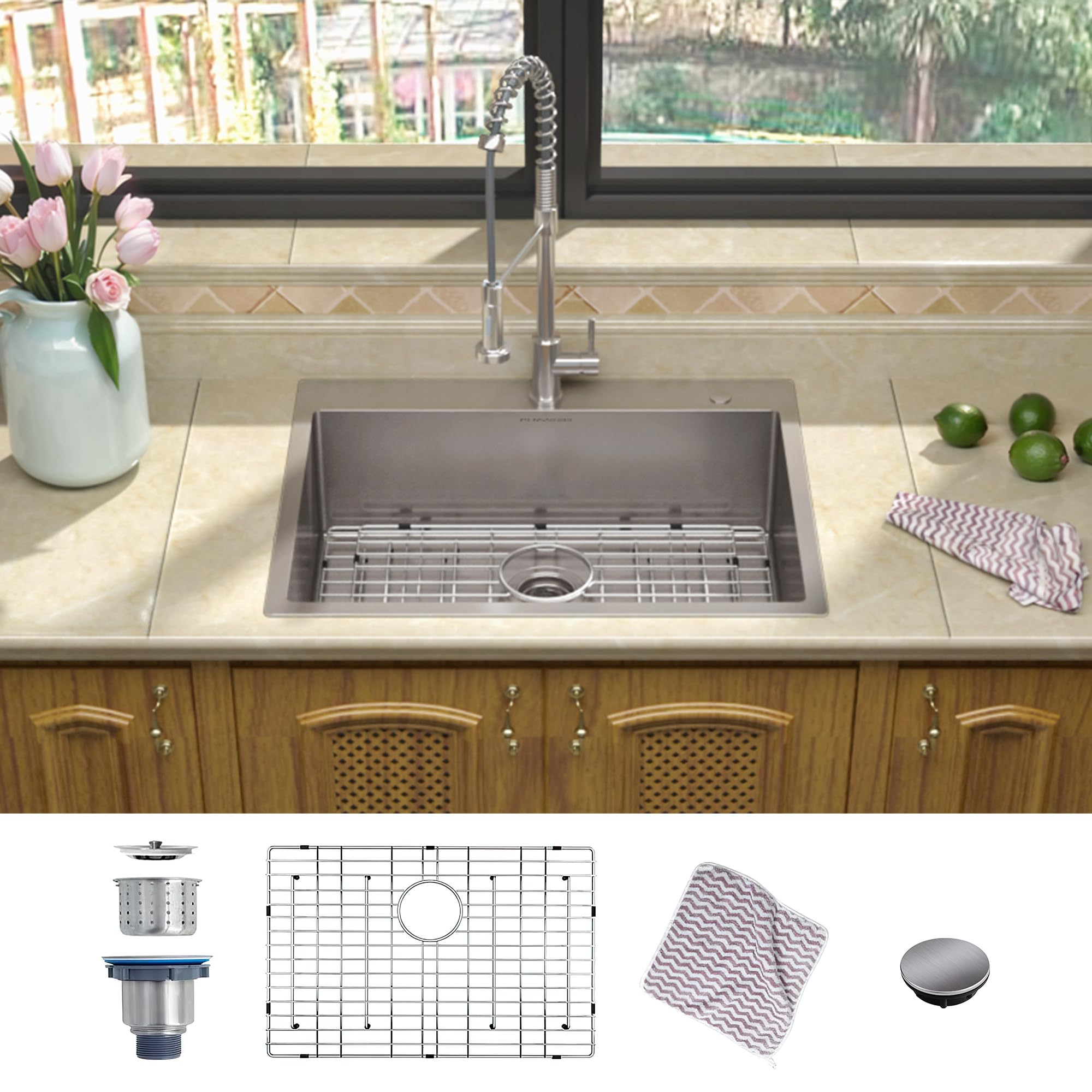 MENSARJOR 25 X 22 Inch Topmount Kitchen Sink,304 Stainless Steel Drop in Sink,Large Single Sink with 9-inch Depth