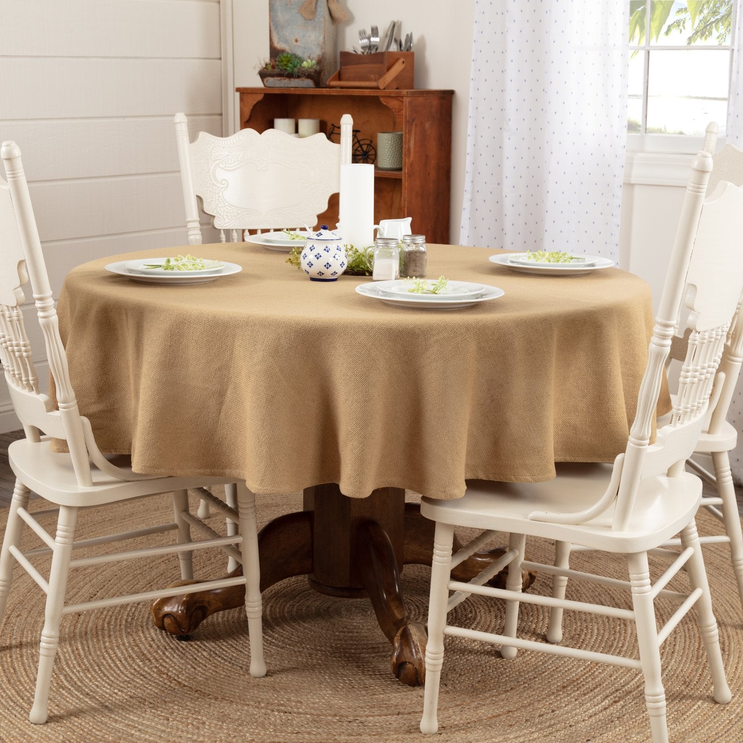 Vhc Brands Burlap Farmhouse Dining Room, Kitchen Table Cloth Soft Tailored Woven Cotton In Natural Tan 60X60