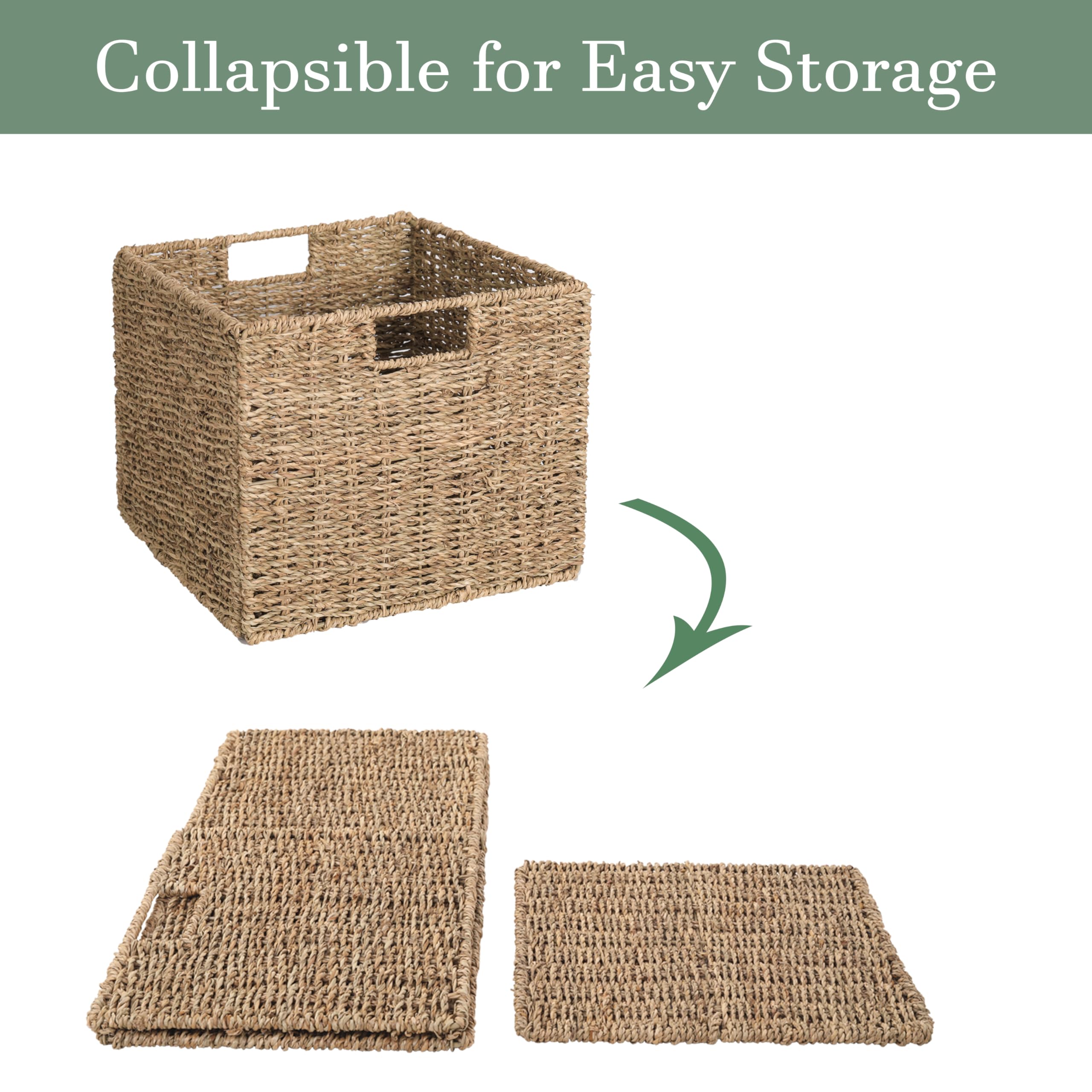 12X12X10In Seagrass Storage Baskets Set Of 4, Large Wicker Storage Basket, Decorative Seagrass Shelf Basket, Pantry Baskets Orga