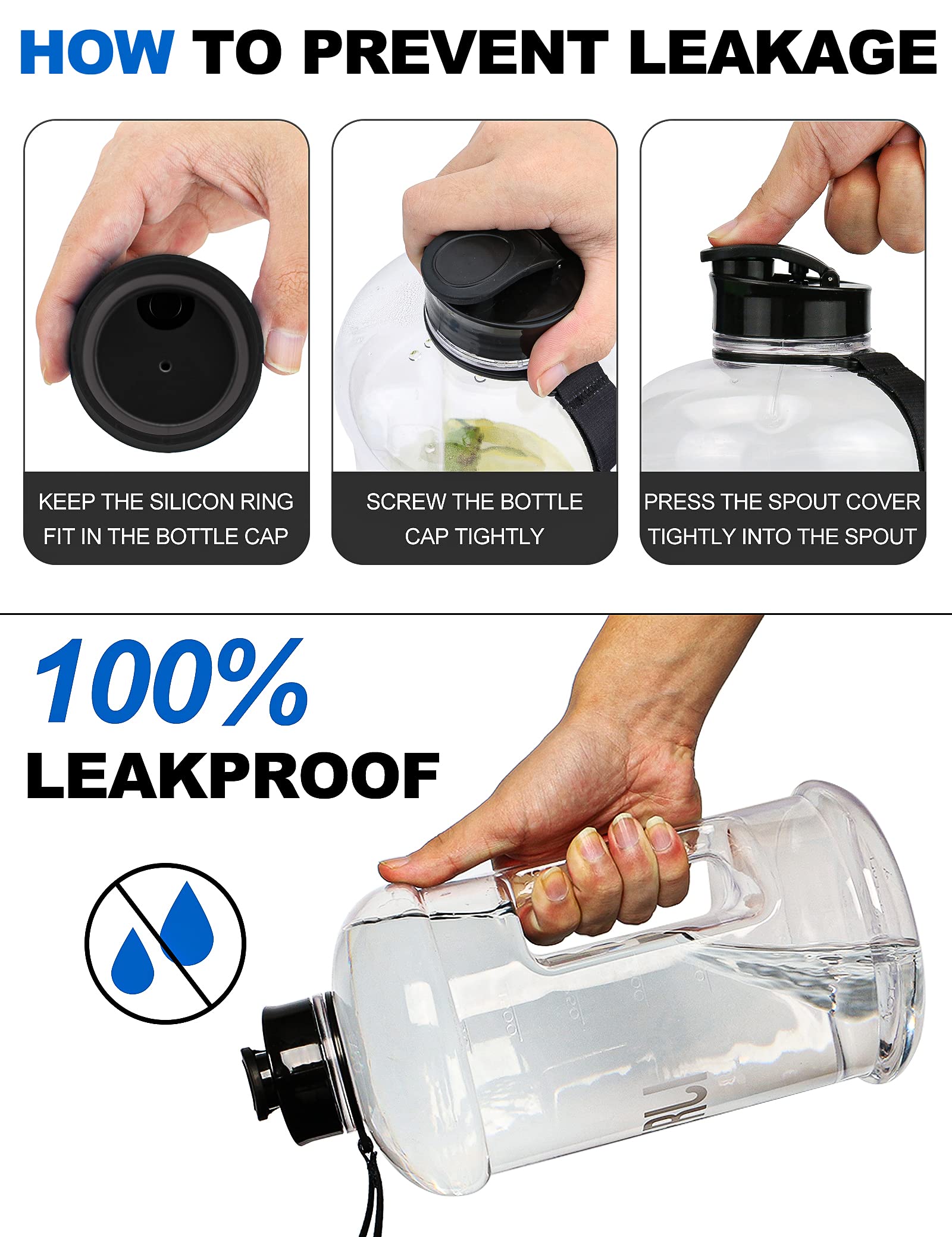 VENNERLI Water Bottle with Handle Portable Large Plastic Water Bottles for Adults BPA-free Half Gallon Water Bottle Reusable 2 Liter Water Jugs for Outdoor Hiking Fitness Travel Camping Cycling