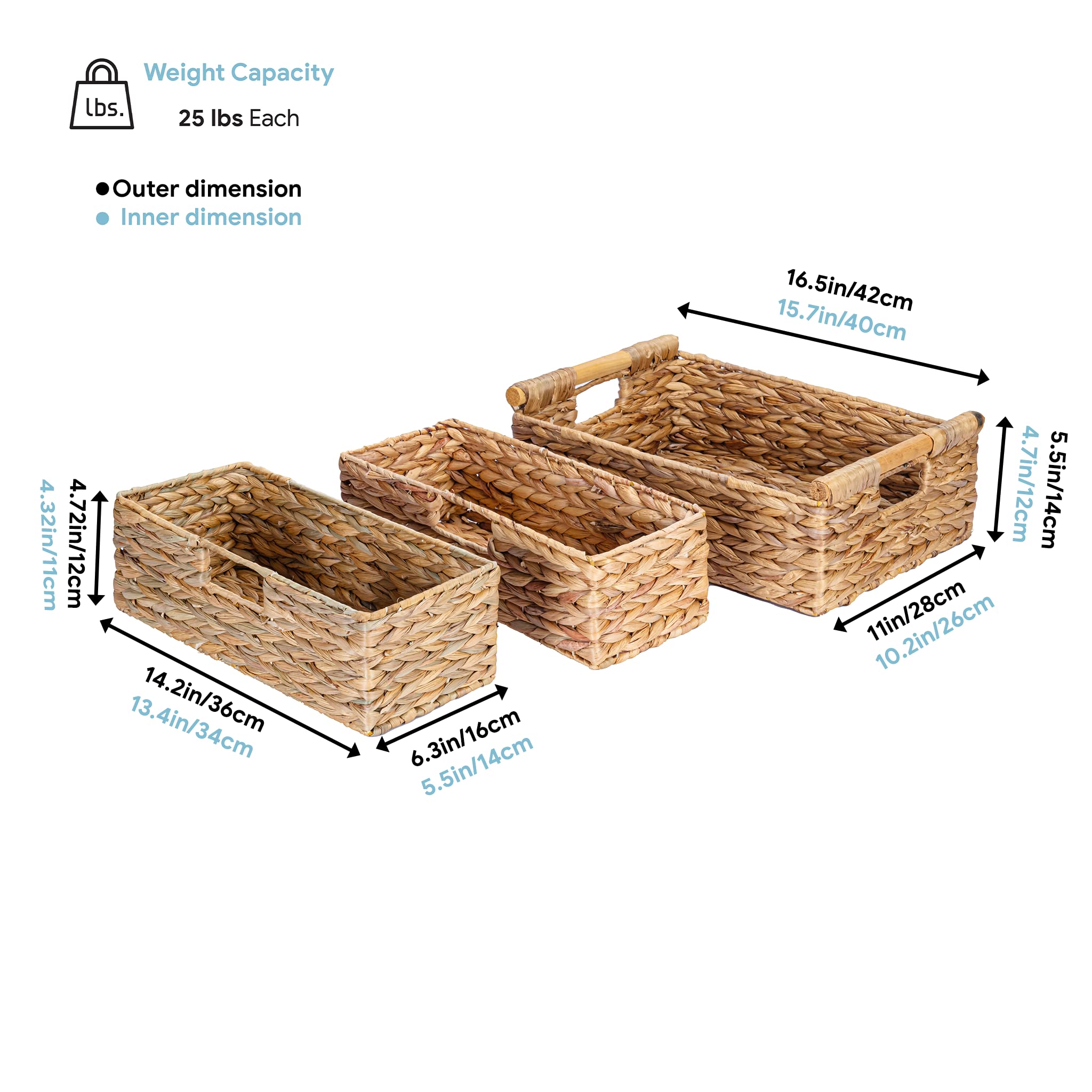 VATIMA Large Water Hyacinth Storage Baskets for Organizing with Wooden Handles for Shelves  2 Bathroom Small Basket  Water Hyacinth Toilet Paper Baskets  Set of Natural Wicker Storage Basket for Home