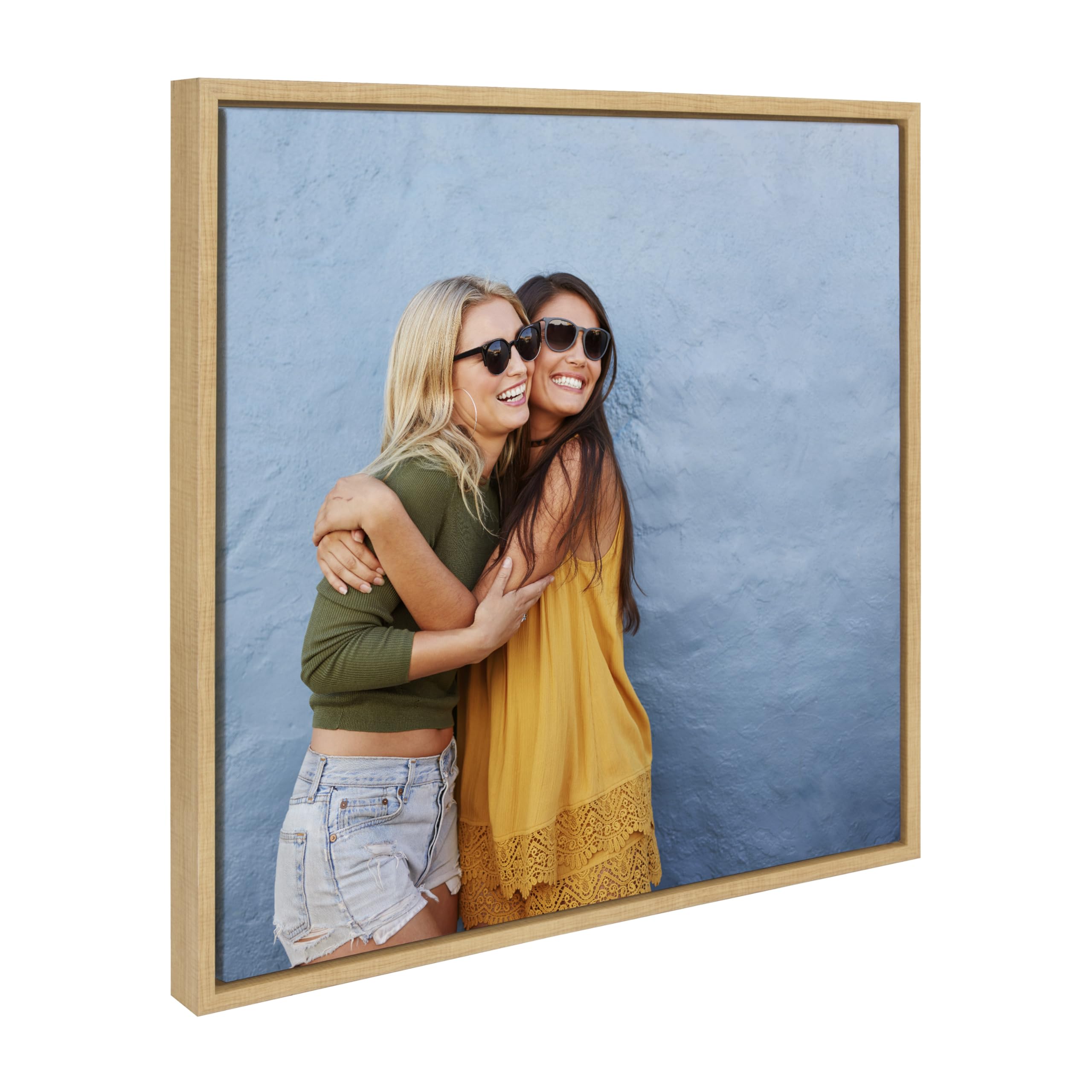 Kate And Laurel Sylvie Square Custom Printed Framed Canvas Wall Art, 22X22 Natural, Personal Canvas Print With Your Photos For B