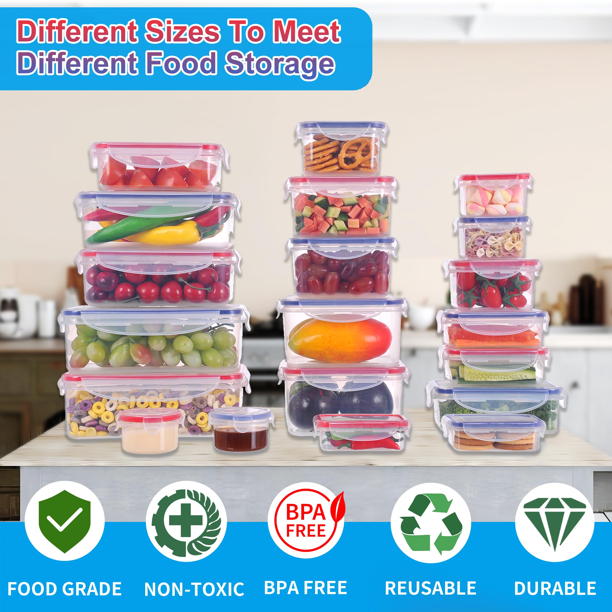 Adanzst 40-Piece Reusable Food Storage Containers With Lids Airtight, 100% Leakproof Plastic Meal Prep Storage Food Grade Kitche