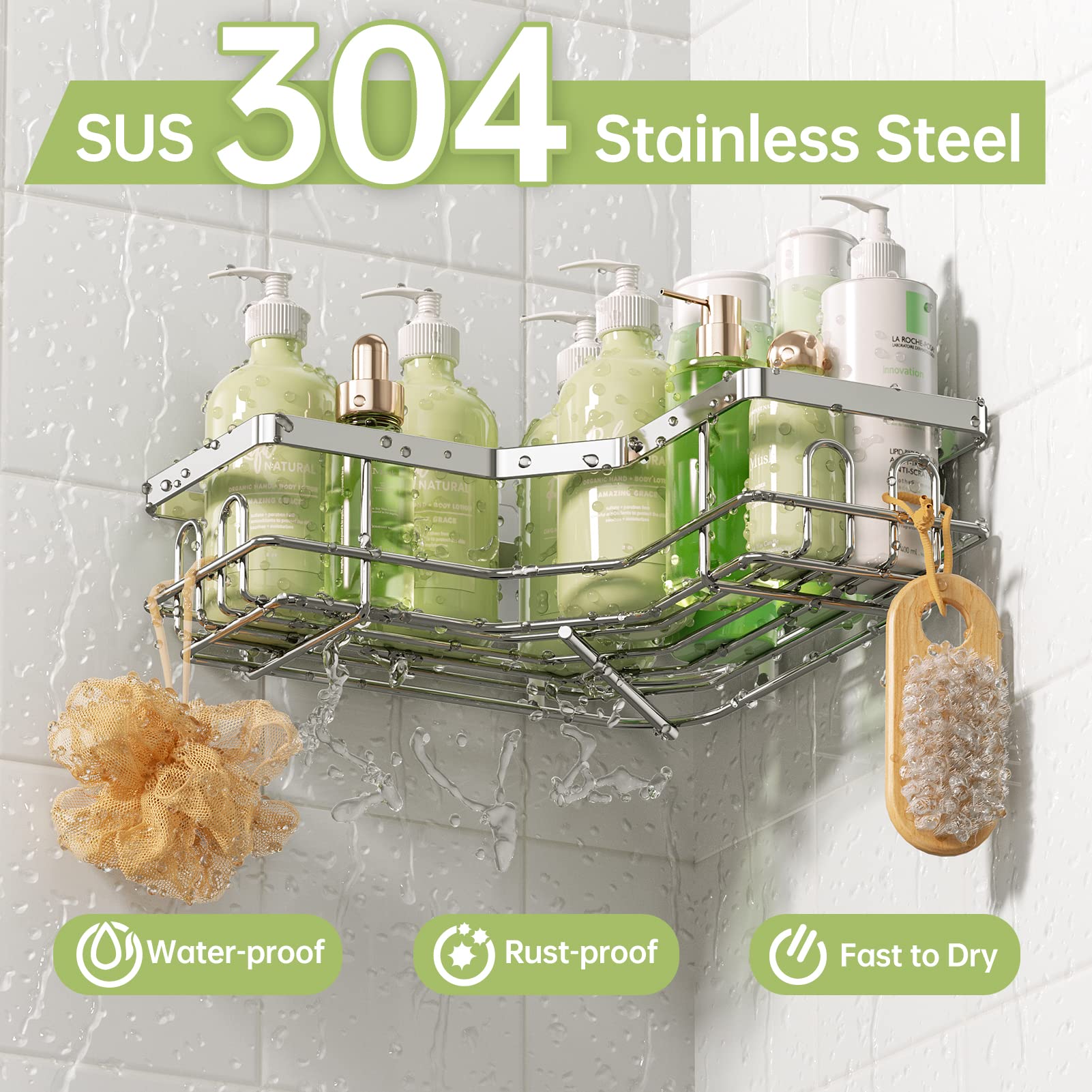 Topchase Corner Shower Caddy, Shower Organizer With Soap Dish, 14 Hooks, Adhesive Shower Shelf For Inside Shower, 3 Pack Shower