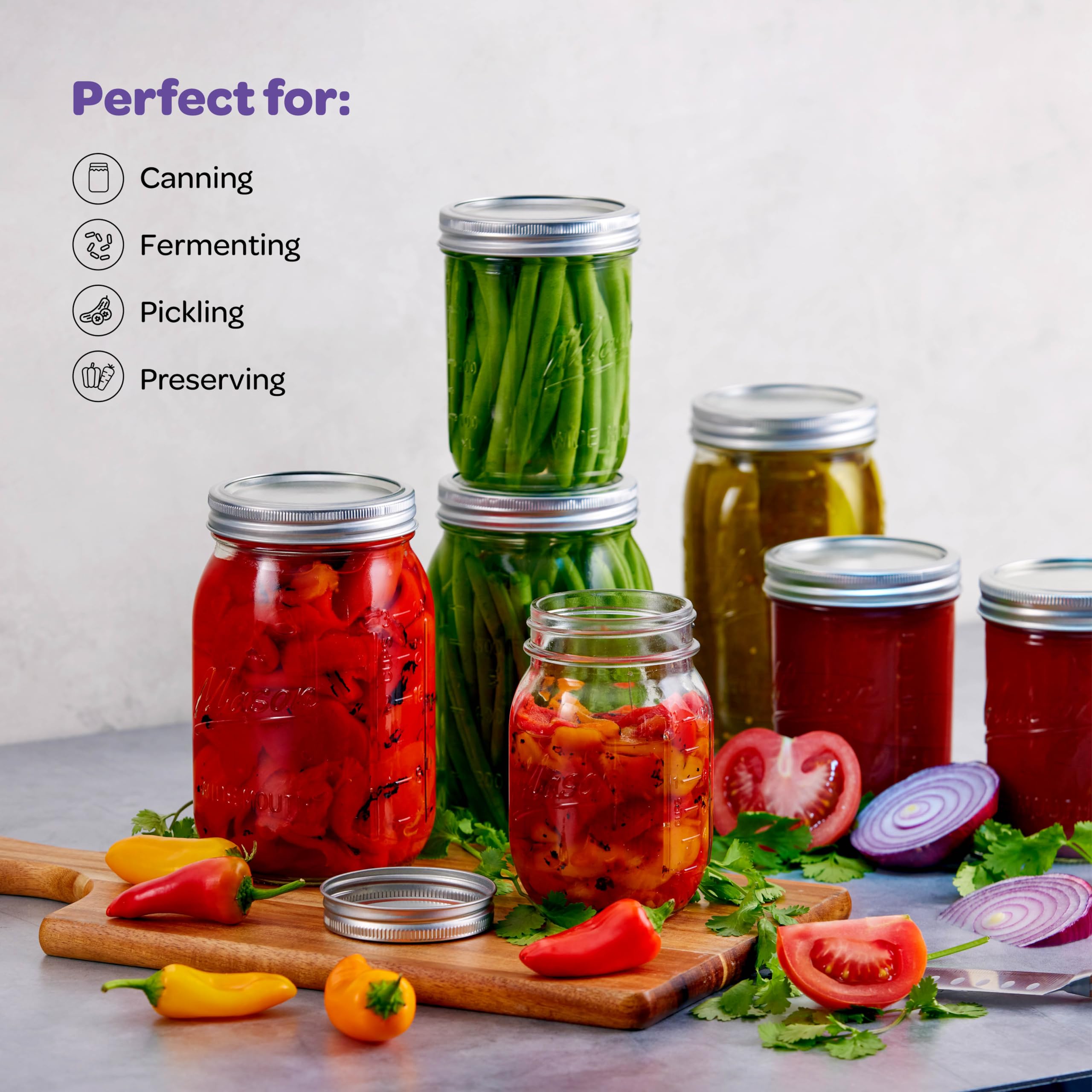 Sewanta Wide Mouth Mason Jars 16 Oz [5 Pack] With Mason Jar Lids And Bands, Mason Jars 16 Oz - For Canning, Fermenting, Pickling