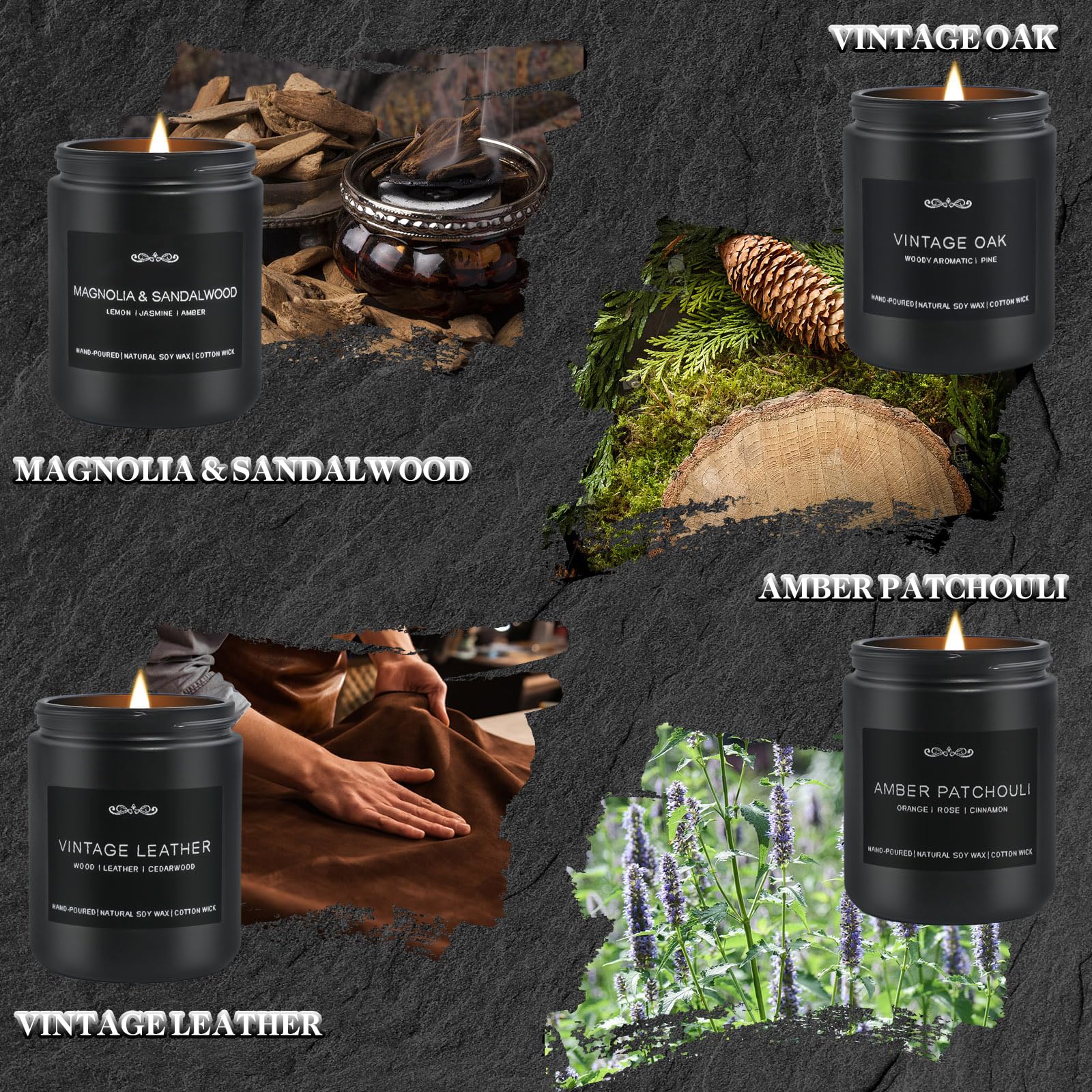 Scented Candles Gifts Set, Men Candle Set for Home Scented, 4 Pack Candles for Men, Valentines Day Gifts for Him, Birthday Gifts