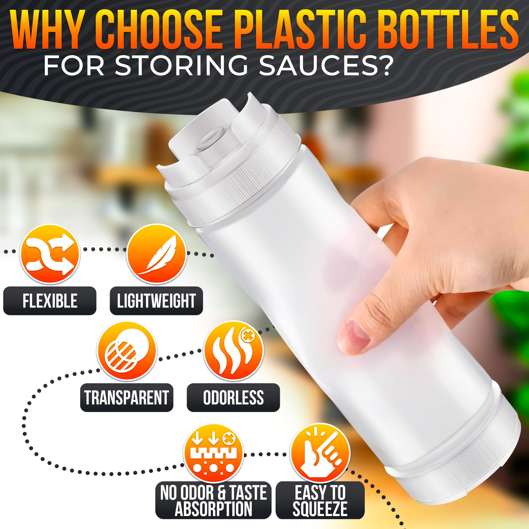 6Pcs 16Oz Squeeze Condiment Bottles - Plastic Squeeze 16 Oz Bottles for Liquids Pizza Sauce Squeeze Bottle Reusable Sauce Containers - Sauce Dispenser Clear Ketchup Squeeze Bottle Condiment Bottles
