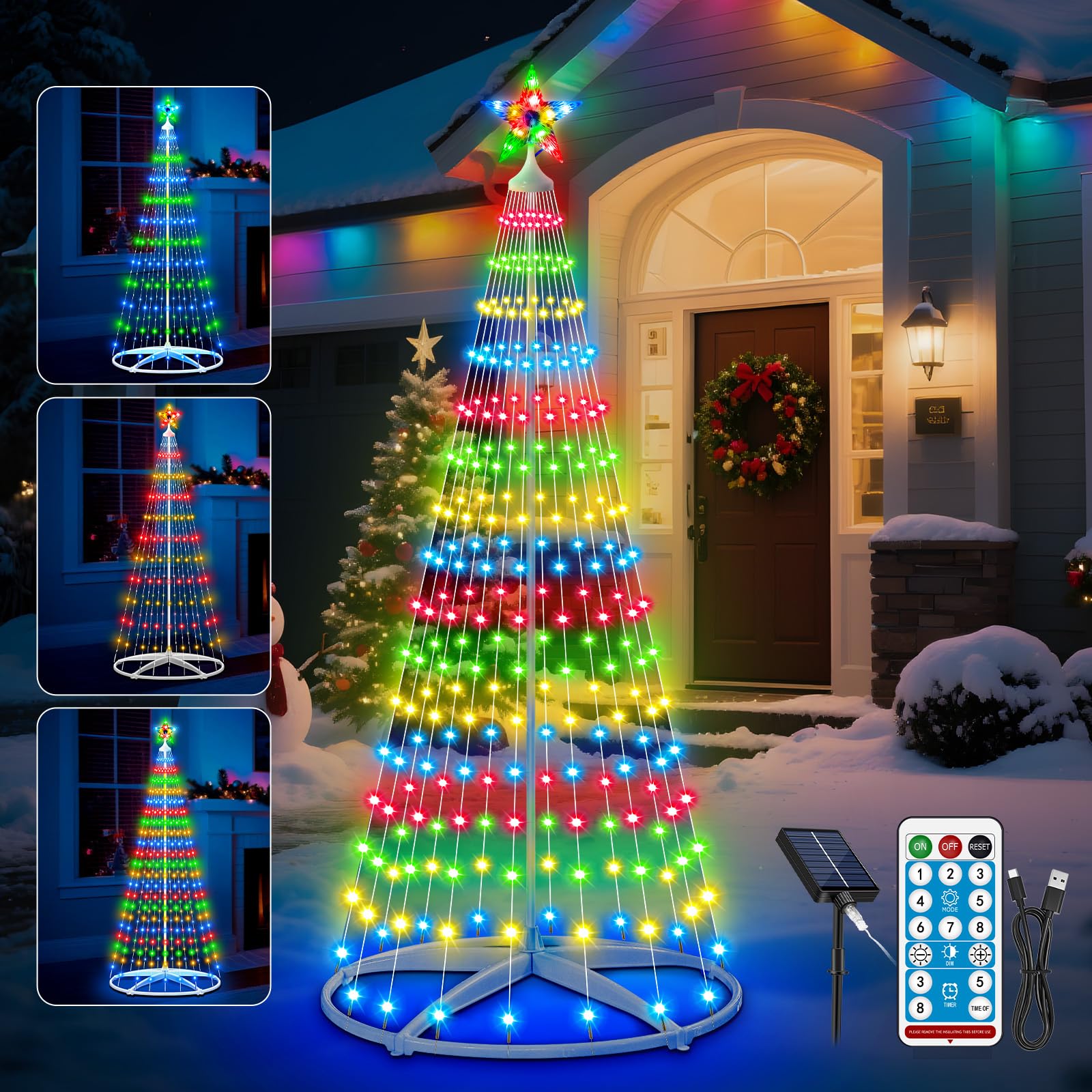 AMIPEPE 6ft Solar Christmas Tree Lights Outdoor, 252 LEDs Remote Control 8 Modes IP65 Waterproof Cone Tree with Timer, USB Backu