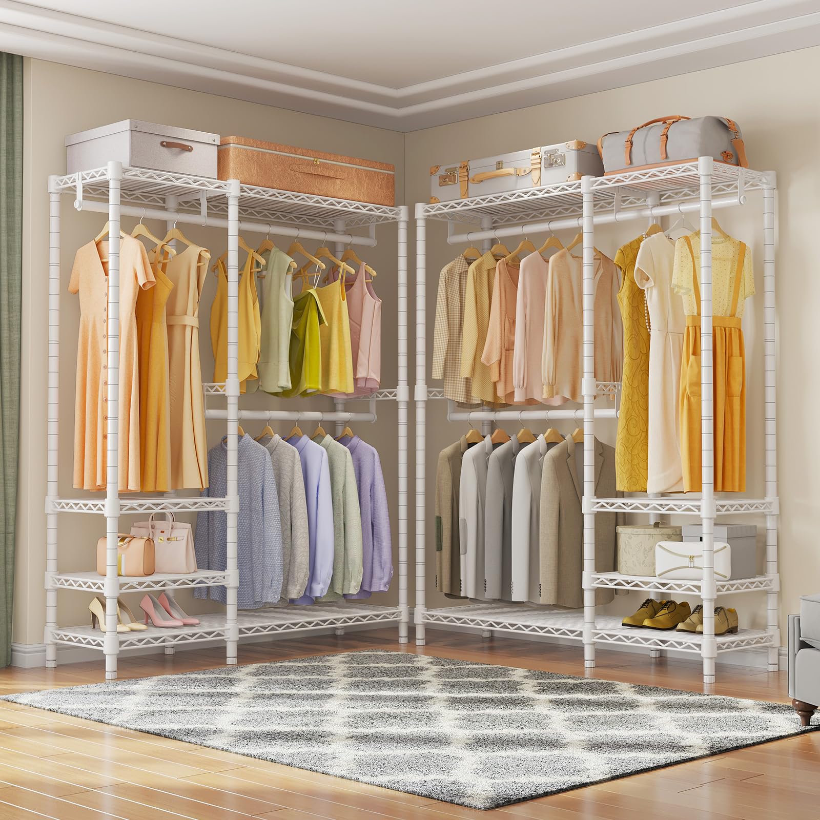 Vipek V2I Garment Rack For Hanging Clothes, Portable Closet System With 4 Adjustable Shelves & 2 Hanging Rods, Heavy Duty Metal