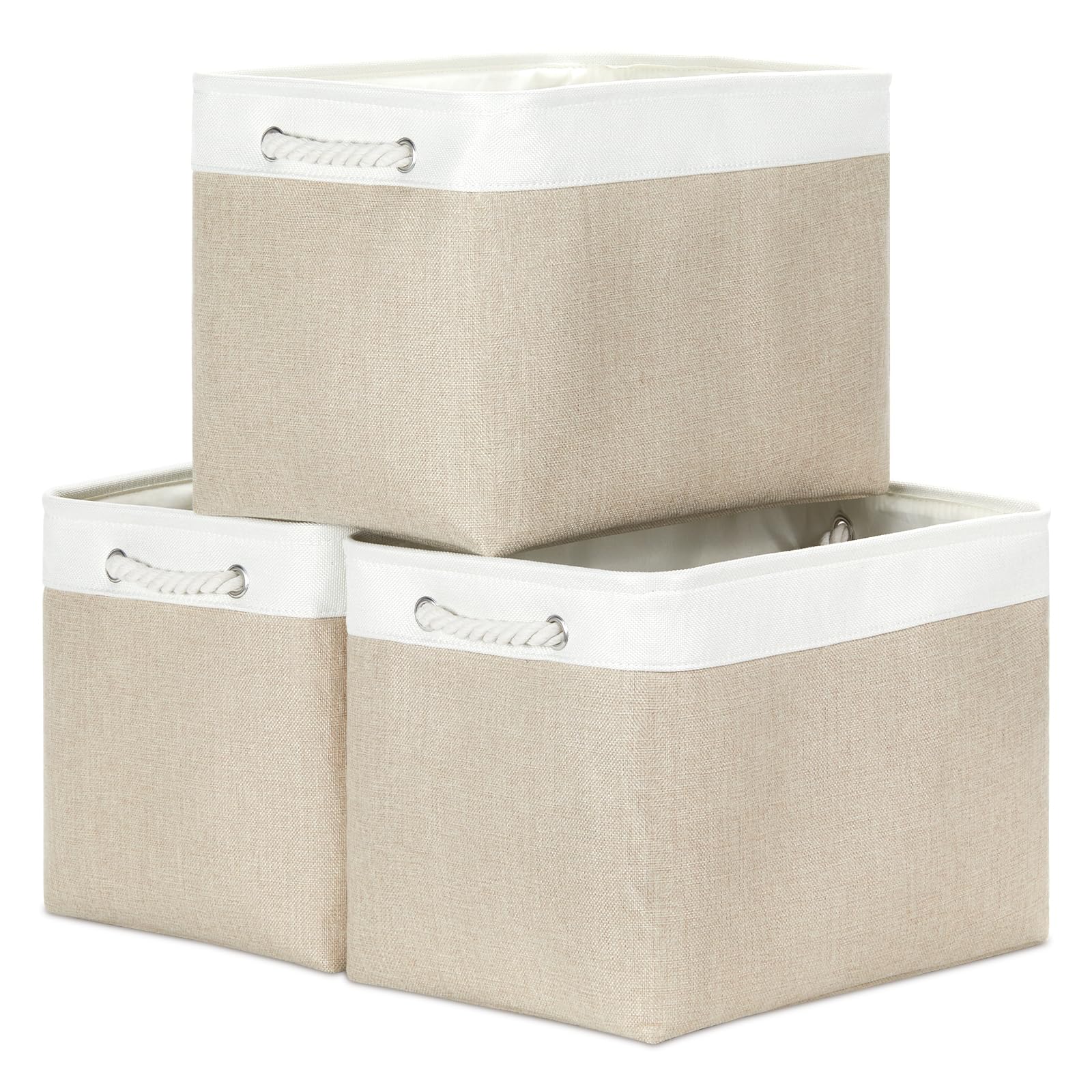 Bidtakay Large Storage Baskets For Organizing Fabric Closet Organizers Storage Bins With Handles 3-Pack 16X11.8X11.8 Inch Collap