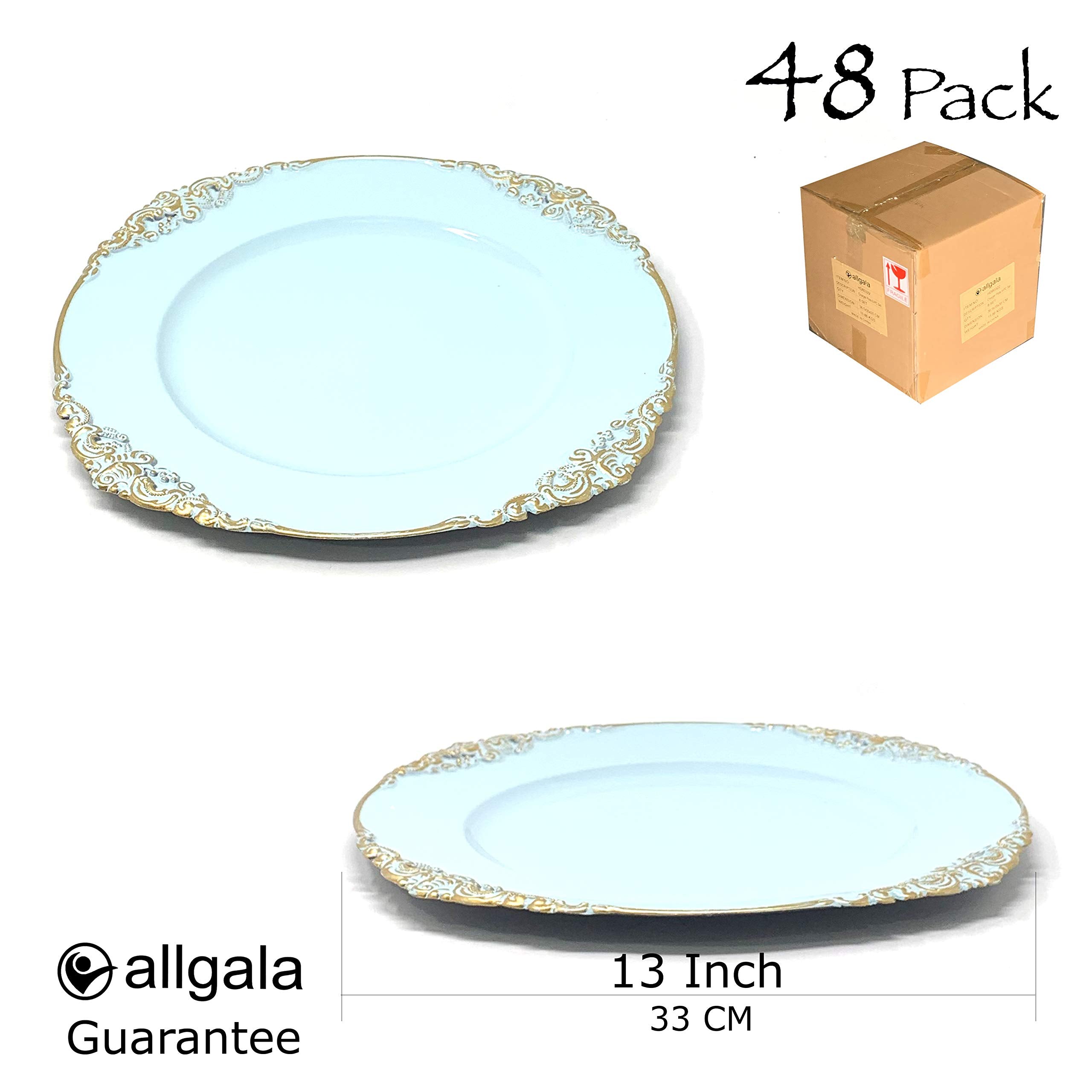 allgala 13-Inch 48-Pack Case Lot Heavy Quality Round Charger Plates-Floral Light Blue-HD80844