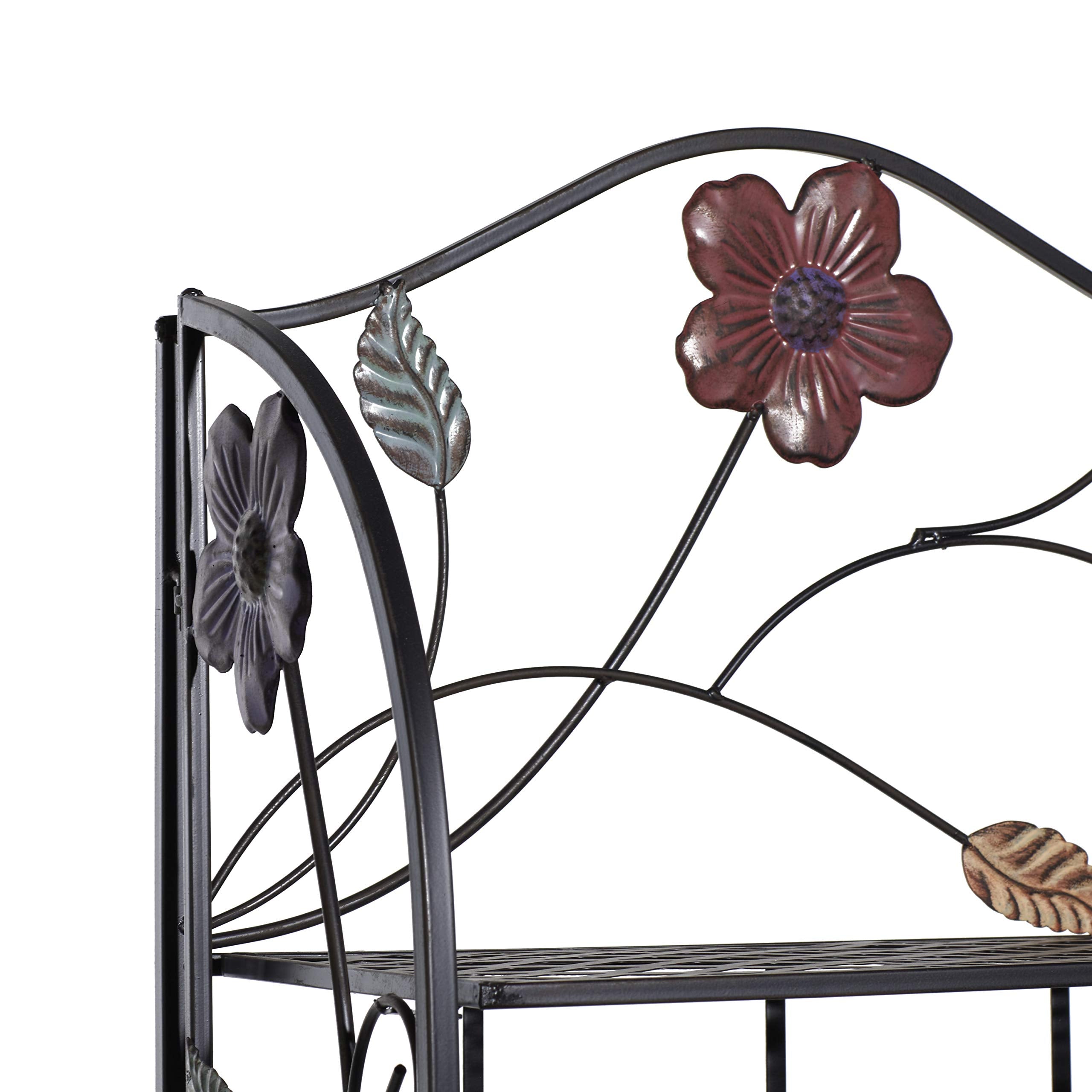 Deco 79 Metal Floral Indoor Outdoor Tall Folding 4 Shelf Bakers Rack, 25'' X 12'' X 68'', Black