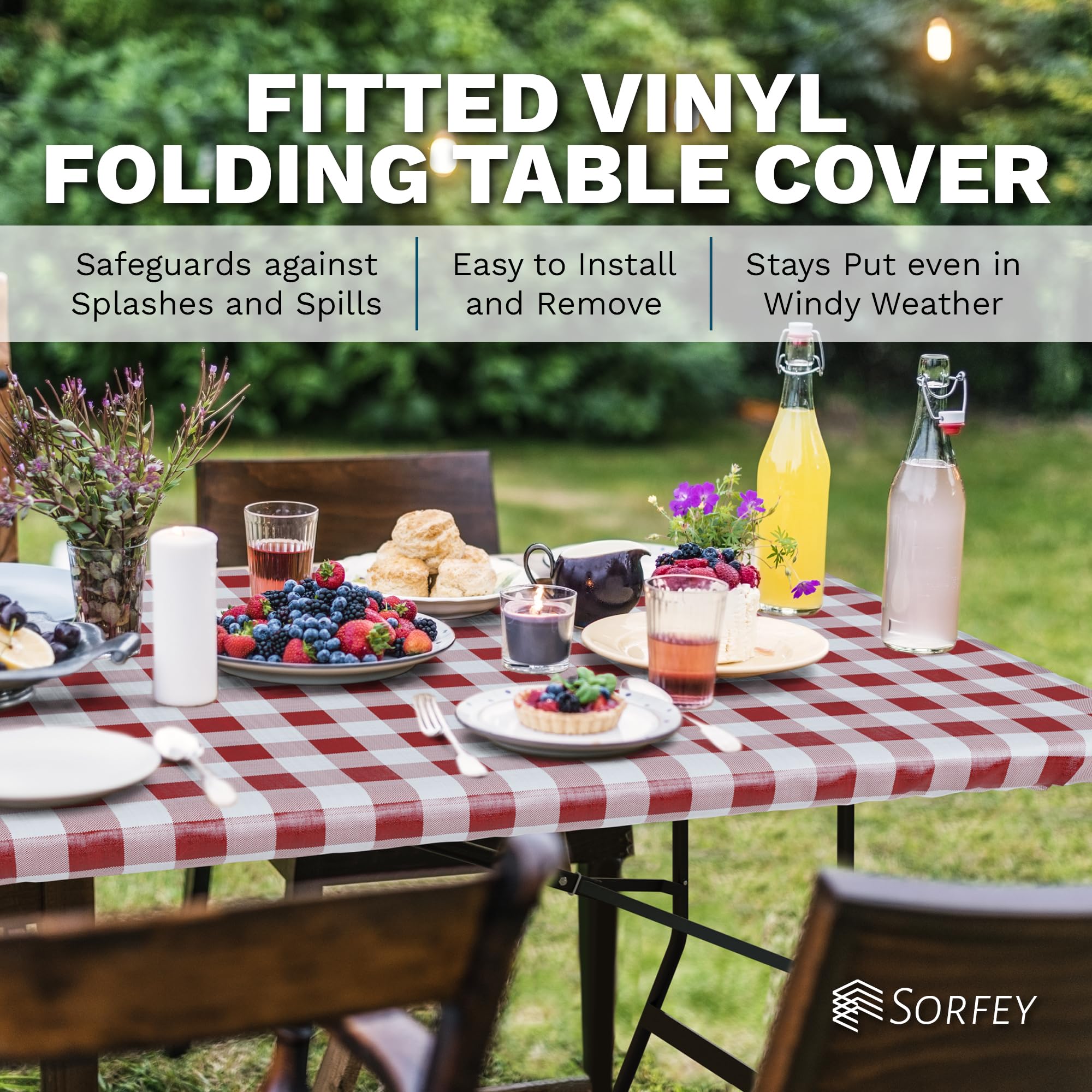 Sorfey Tablecloth -Fitted With Elastic, Vinyl With Flannel Back, Fits For Table 60''X 30'' Rectangle,Water Proof, Easy To Clean,
