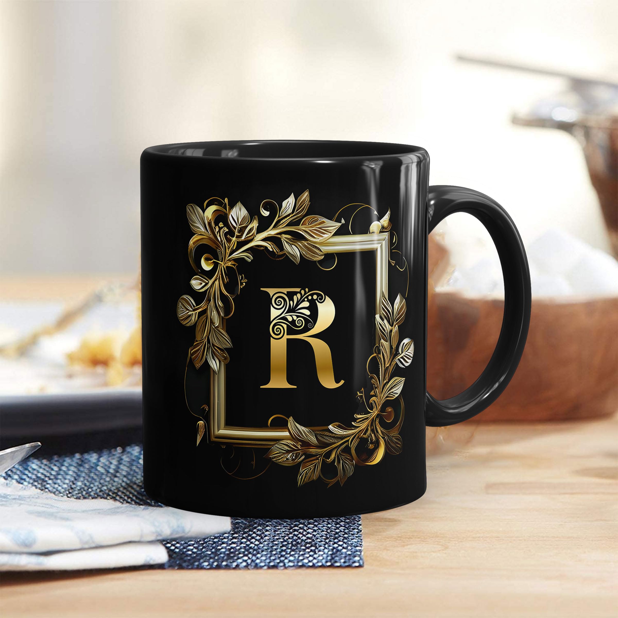 Gift Arcadia Golden Floral Alphabet Letter R Printed Coffee Mug Gift For Girl, Boy,Wife,Husband,Girlfriend Boyfriend,Kids,Brothe