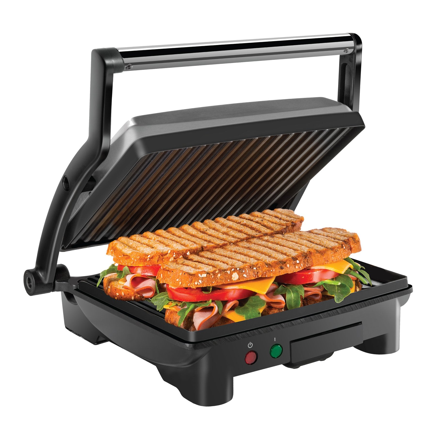 Chefman Panini Press Grill and Gourmet Sandwich Maker Non-Stick Coated Plates, Opens 180 Degrees to Fit Any Type or Size of Food