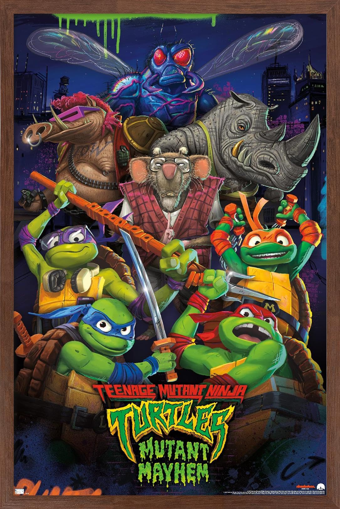 Trends International Teenage Mutant Ninja Turtles: Mutant Mayhem - Group Wall Poster, 14.72'' X 22.37'', Mahogany Framed Version
