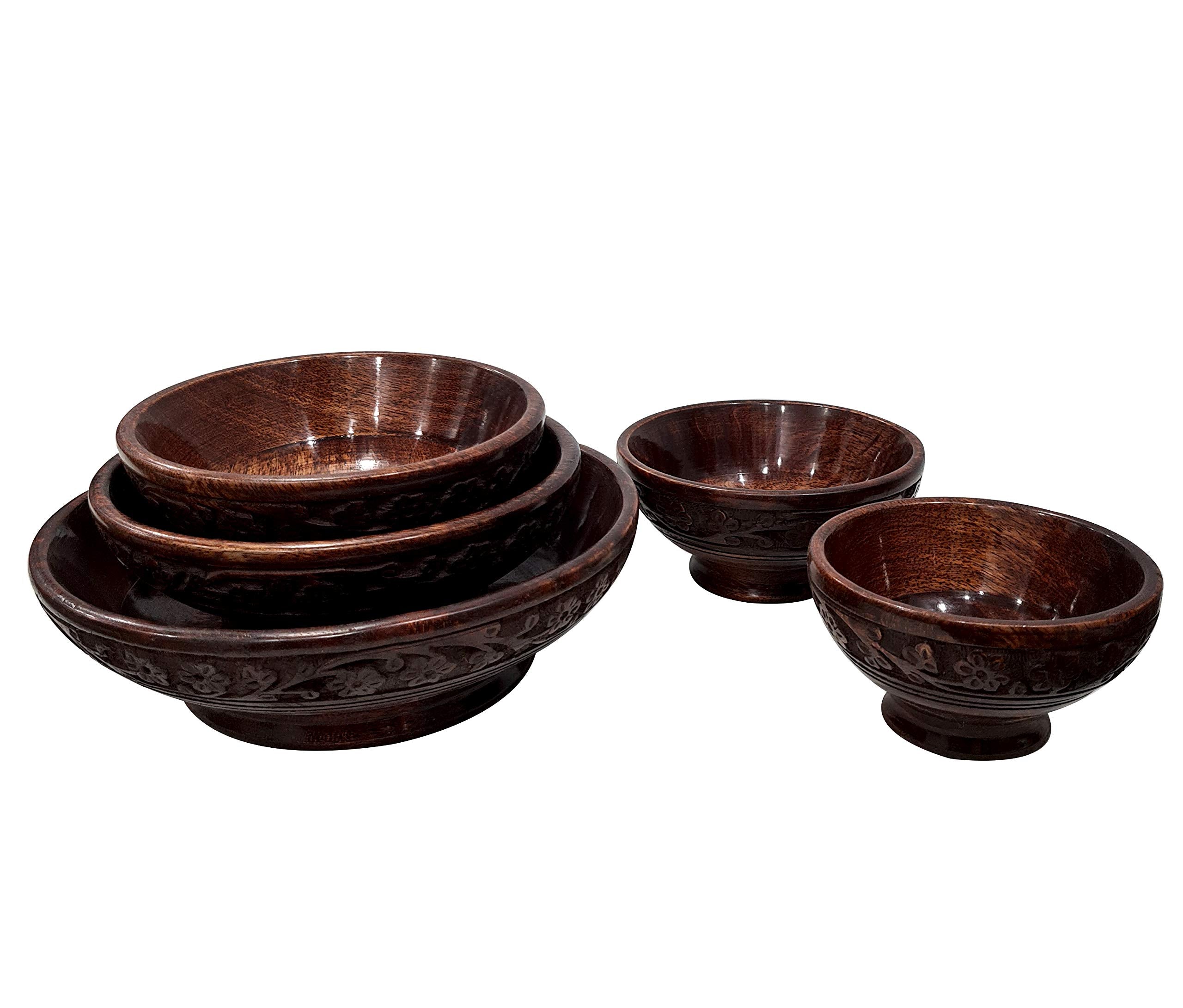 Collectiblesbuy Decorative Rustic Hand Carved Wooden Serving Bowl Kitchen Dining Accessory Housewarming Bowl Set Breakfast Dinne