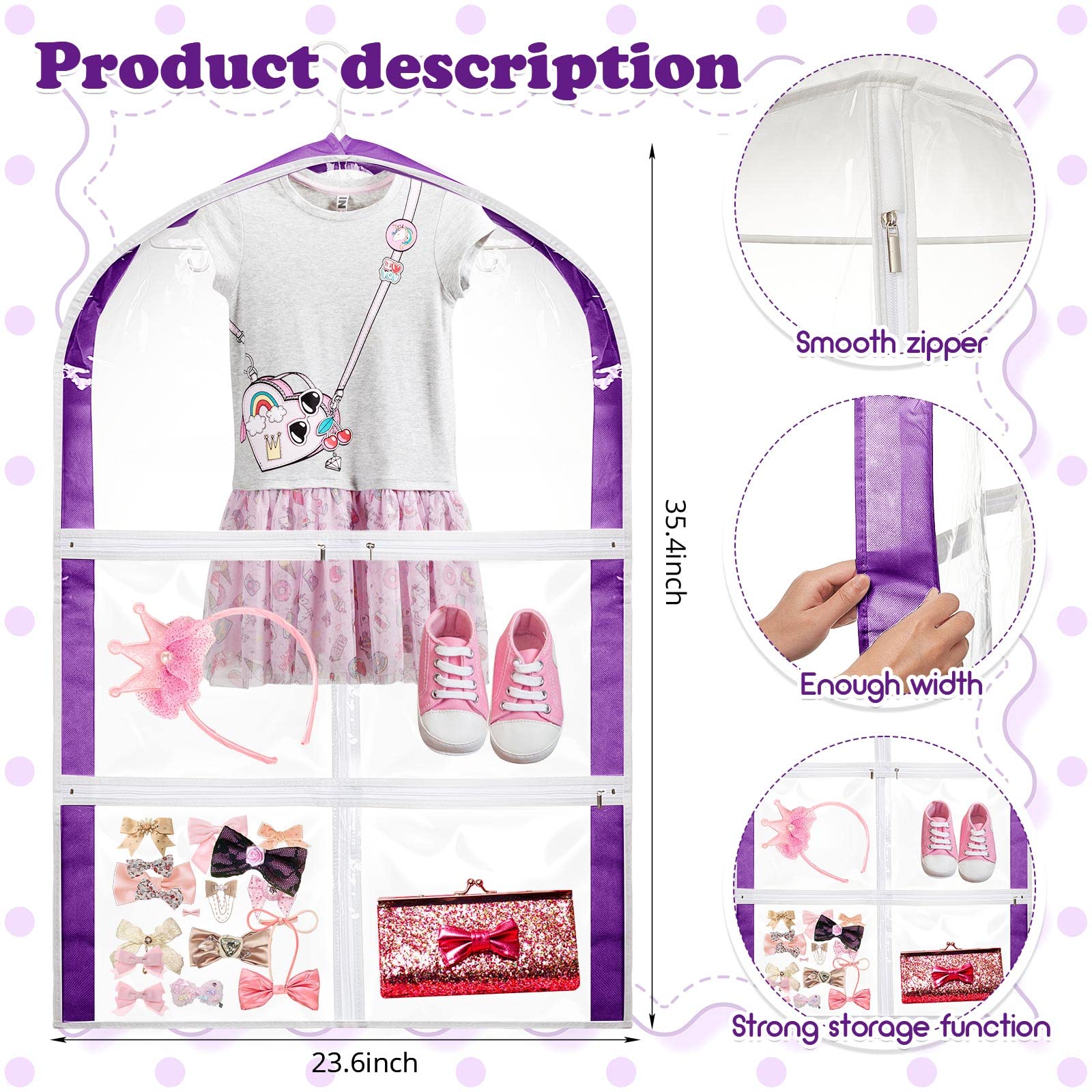 Amlove 3 Pack Clear Kids Dance Costume Garment Bag Garment Bags For Hanging Clothes, Pvc Dance Costume Bags With Garment Rack Da