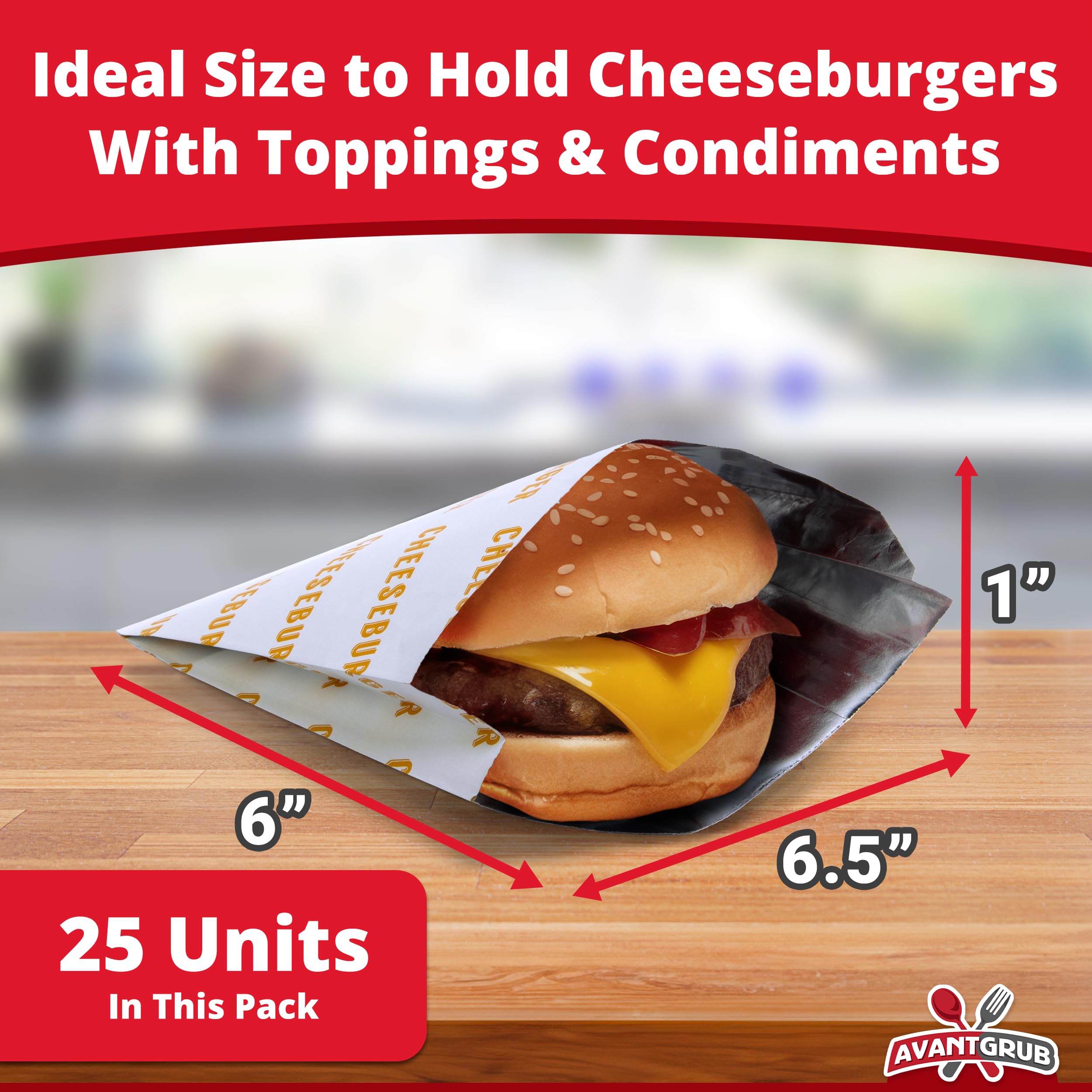 Retro, Restaurant Grade Grease-Proof Burger Wrappers 25Pk. Heat Proof, Pro Quality Bulk Cheeseburger Bags Are Bpa Free. Large, A