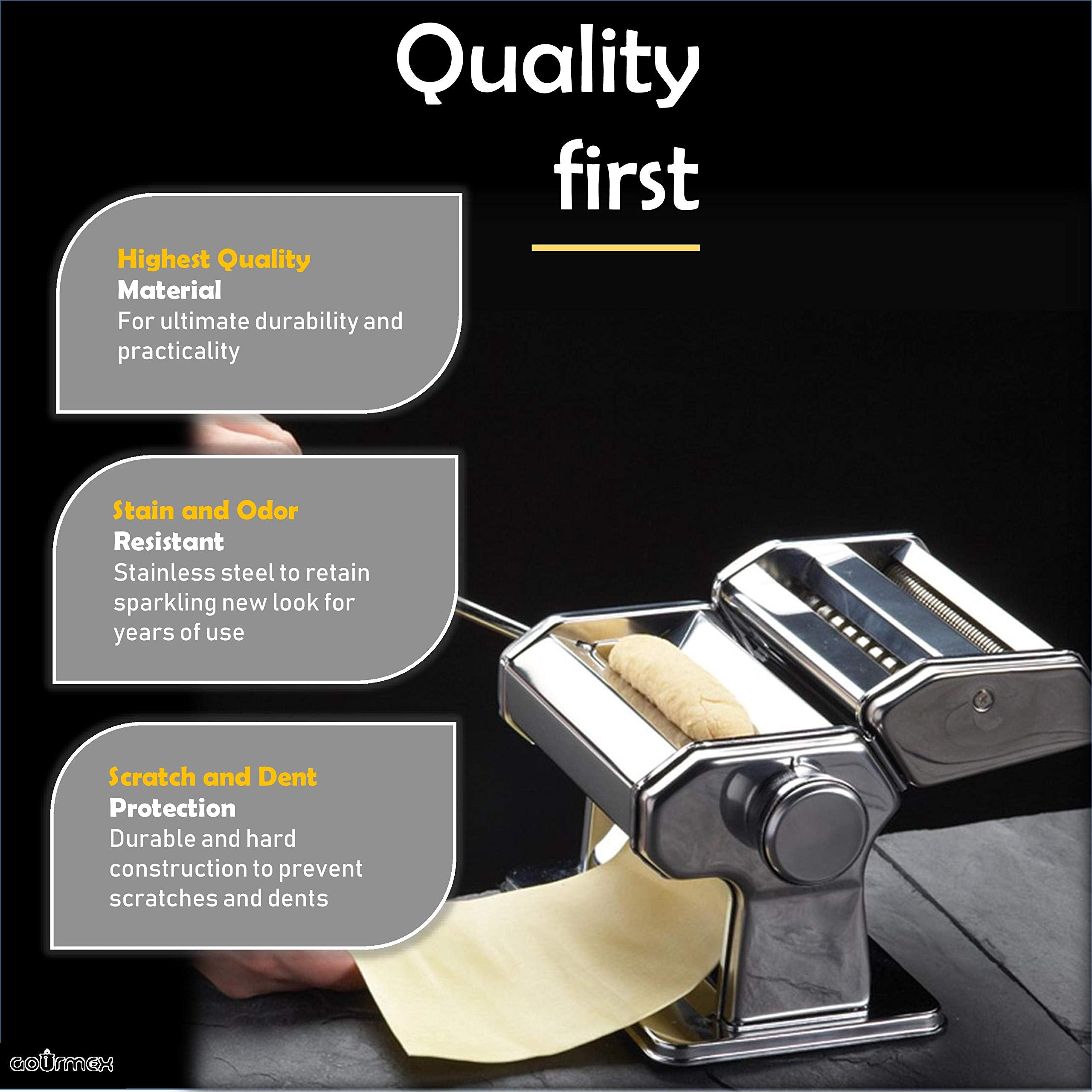 Gourmex Pasta Maker Machine Stainless Steel Manual | With Adjustable Thickness Settings | Perfect For Homemade Spaghetti Fettucc