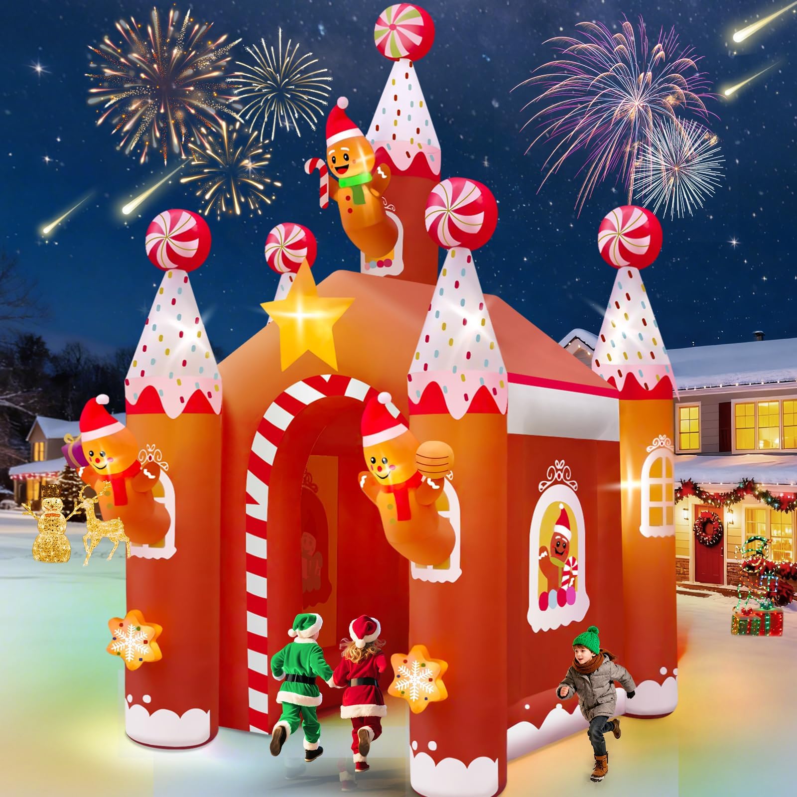 Kalolary 13FT Christmas Inflatable Archway with LED Light, Large Gingerbread Man Tunnel Inflatable Christmas Castle Yard Inflata