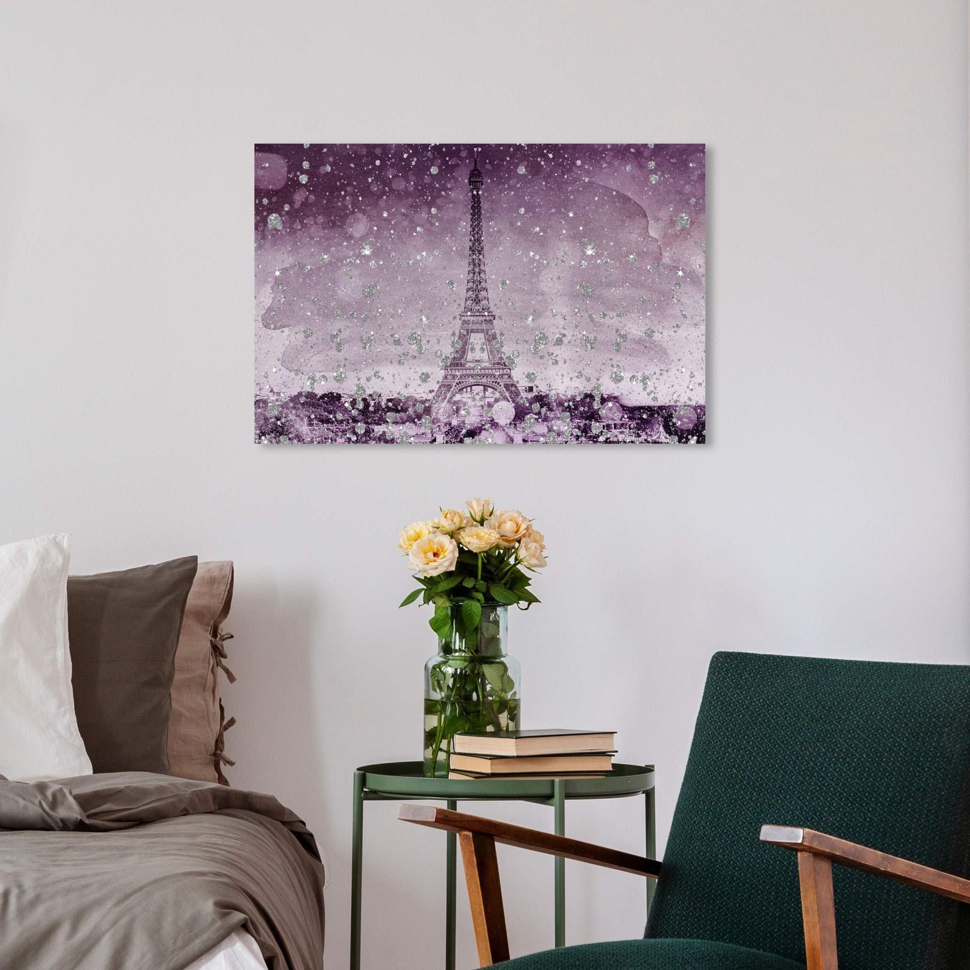 The Oliver Gal Artist Co. Oliver Gal 'Eiffel Glitter Plum' Cities Wall Art Print Premium Canvas, 24'' X 16'' Purple