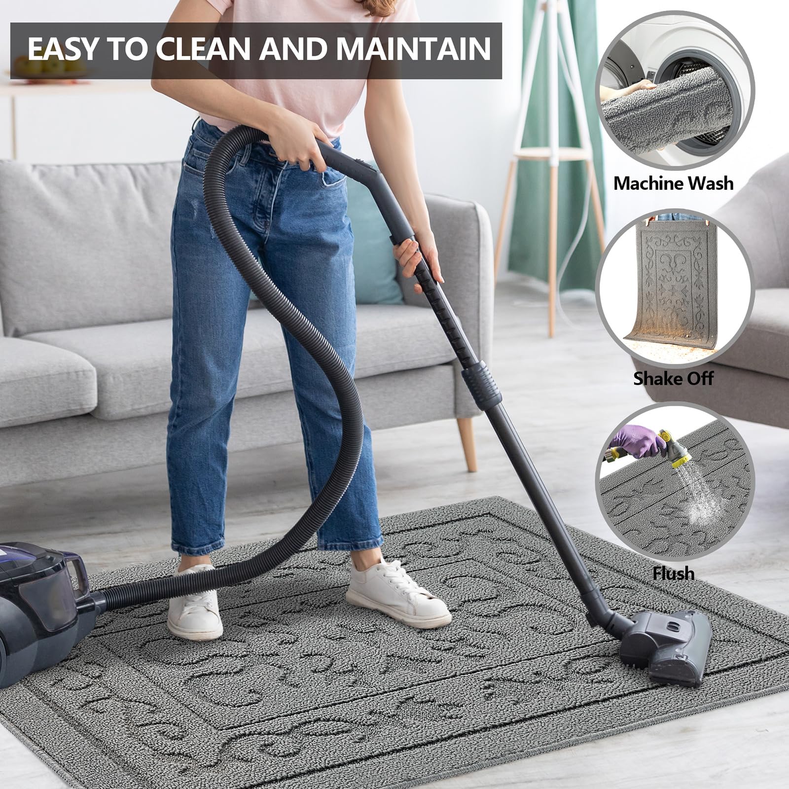 Foneyi Indoor Door Mat, Front Back Door Mat 32''X48'' Non-Slip Rubber Backing Door Rug, Machine Washable Entry Rug, Low Profile