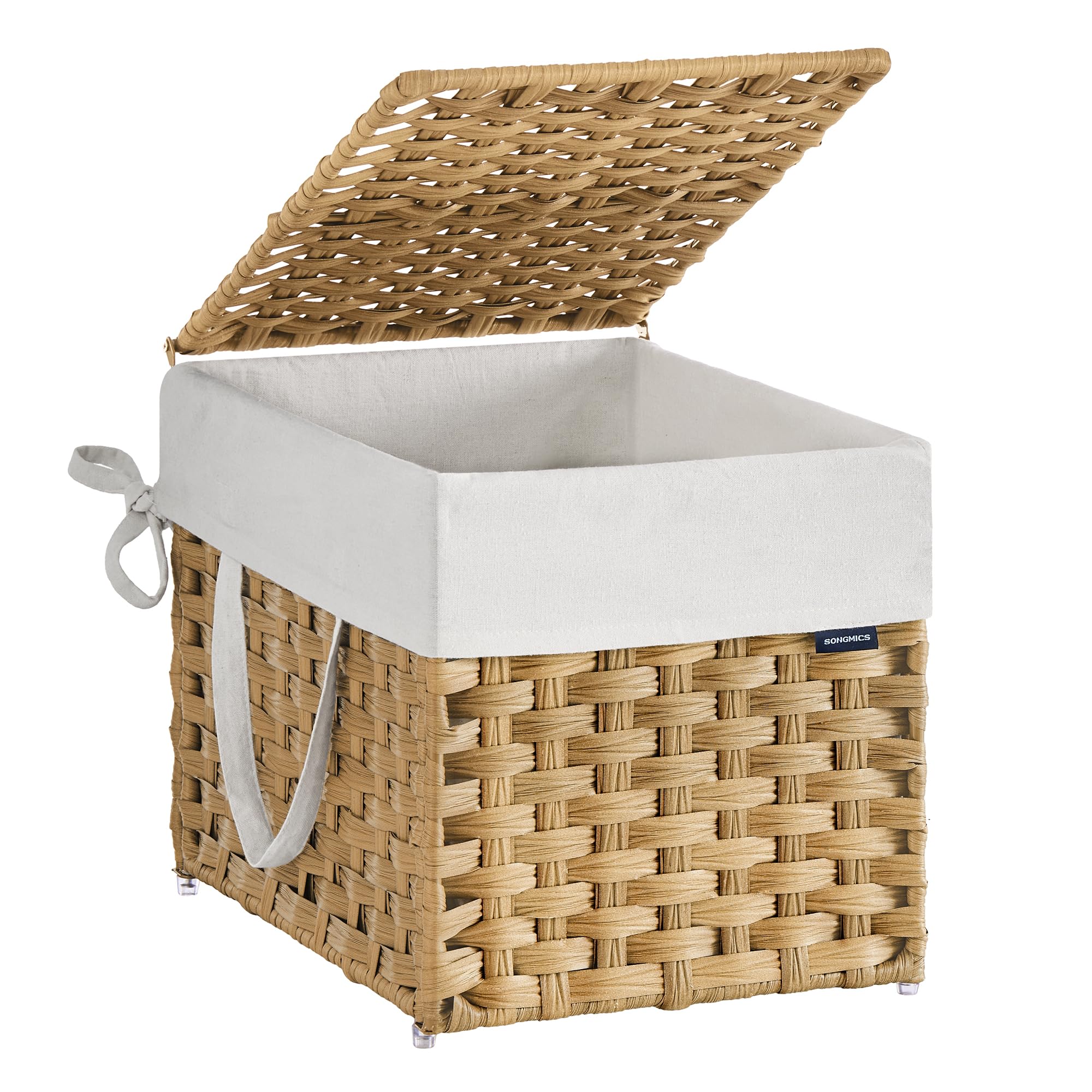 Songmics Slim Laundry Hamper With Lid, 14.5 Gallon (55L) Rattan Clothes Laundry Basket With Lid And Handles, Foldable, Removable