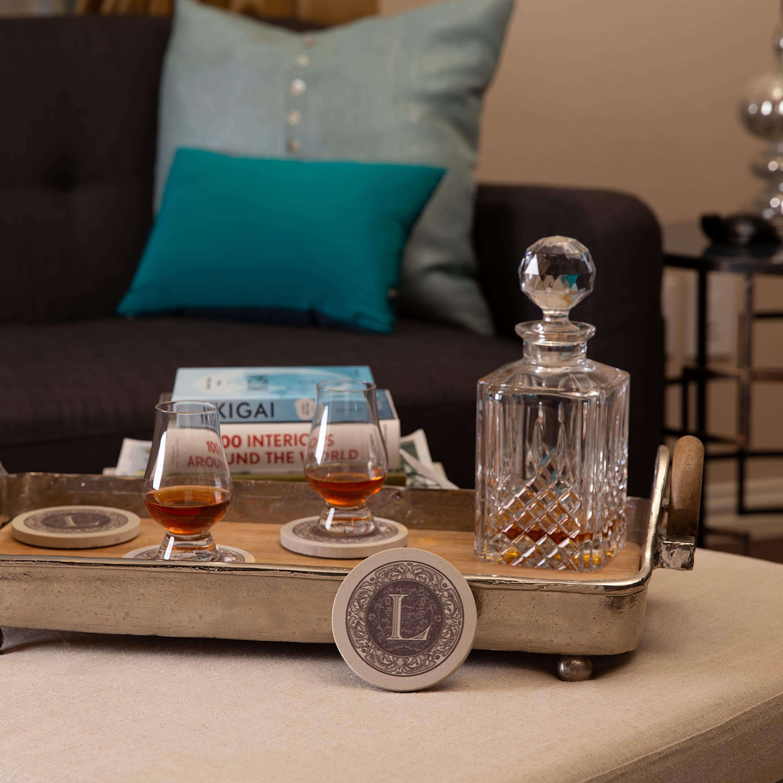 Thirstystone 4-Pack Monogram Letter L    Sandstone Coasters Manufactured In The Usa Decorative, Absorbent, Easily Wipes Clean