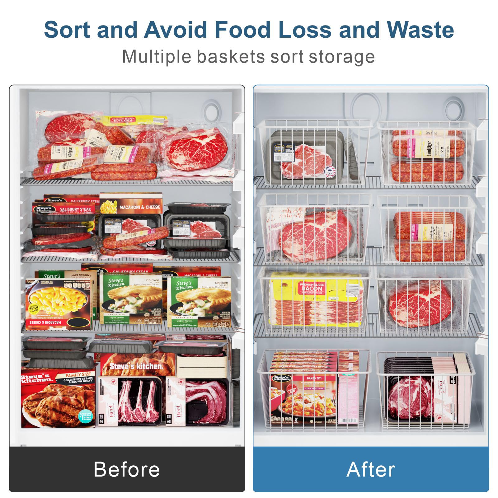Wire Storage Baskets, Ispecle 4 Pack Large Metal Wire Baskets Pantry Organization And Storage With Handles, Freezer Organizer Bi