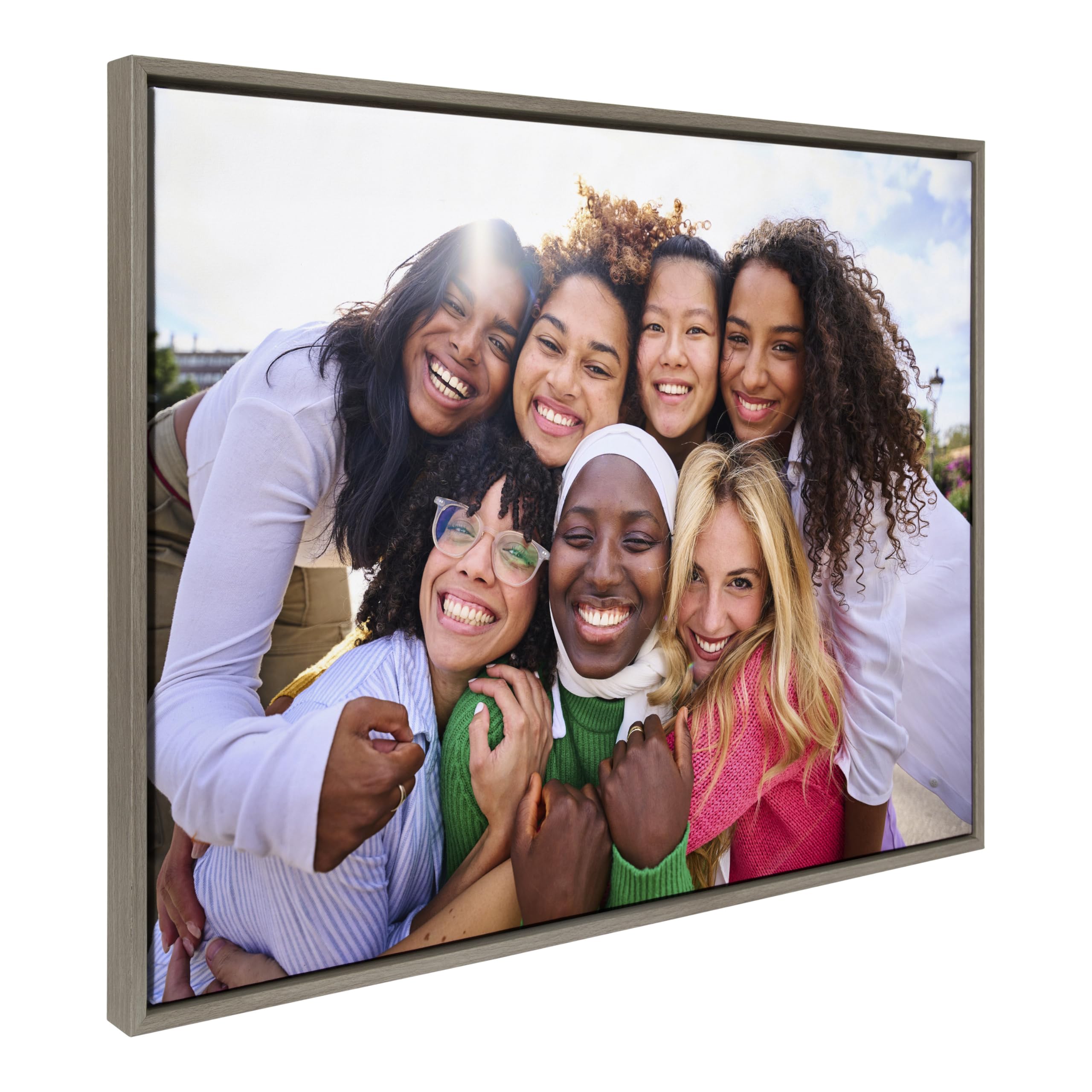 Kate And Laurel Sylvie Custom Printed Framed Canvas Wall Art, 38X28 Gray, Personal Canvas Print With Your Photos For Bedroom Or