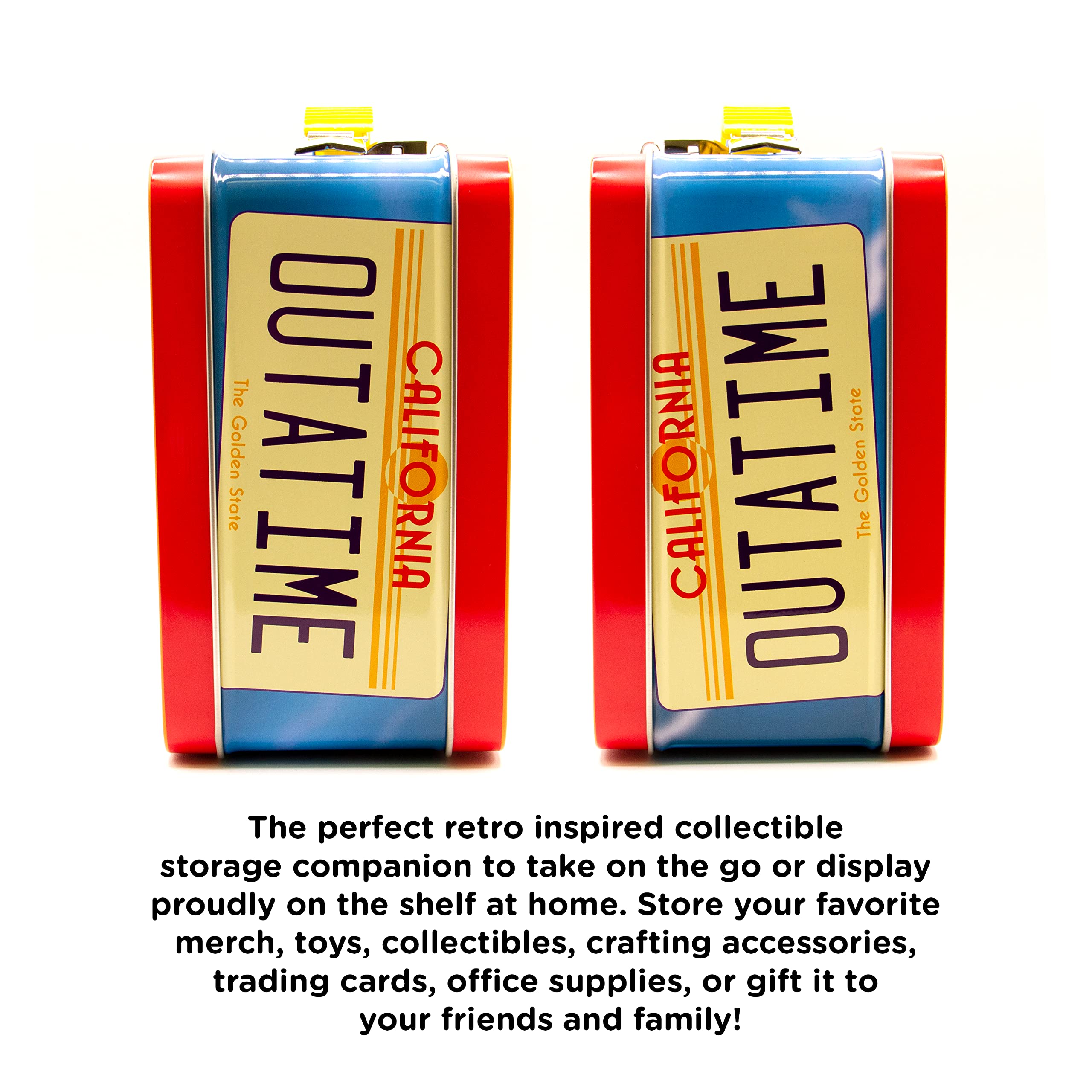 Aquarius Back To The Future Gen 2 Fun Box - Sturdy Tin Storage Box With Plastic Handle & Embossed Front Cover - Officially Licen