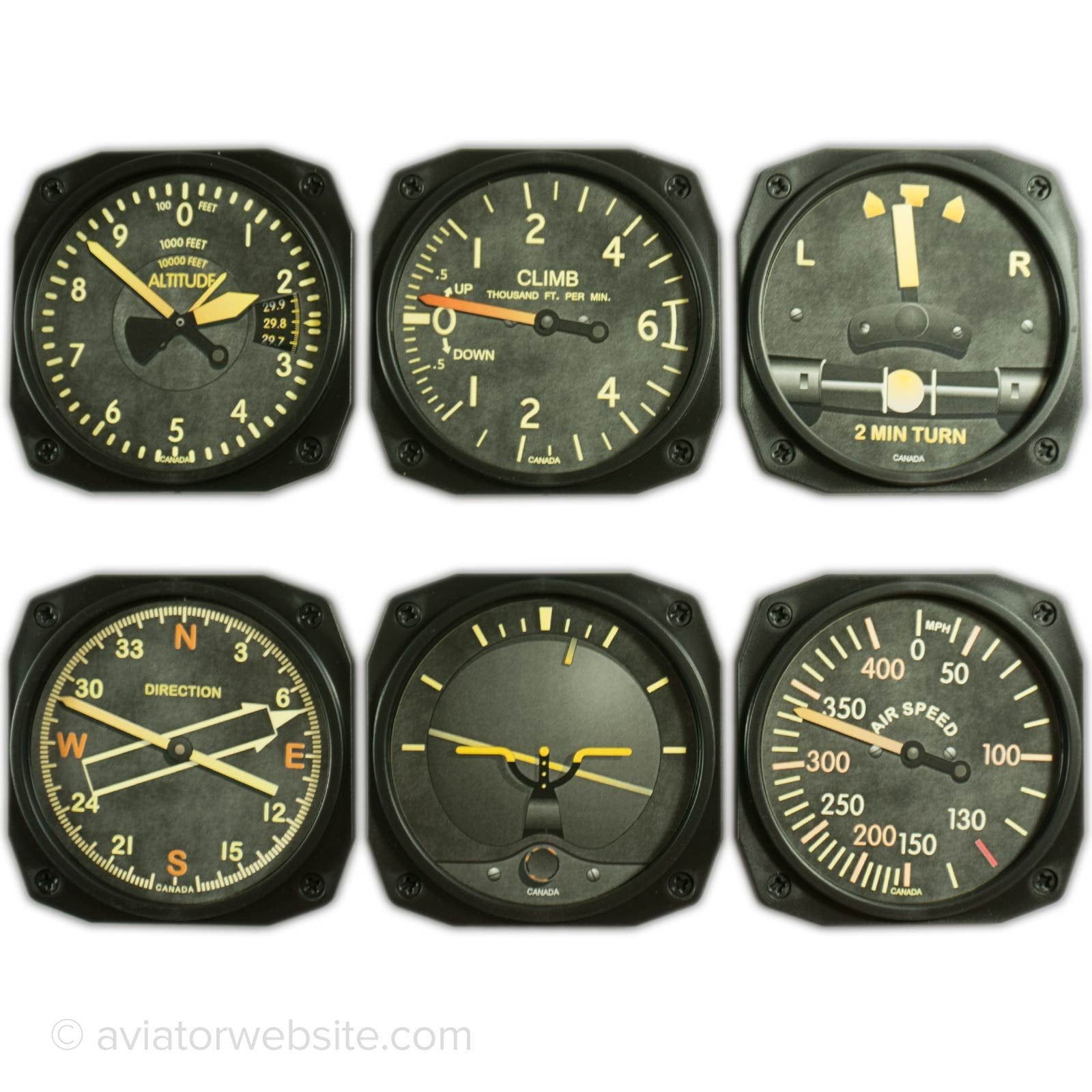 Vintage Aircraft Instrument Coaster Set - Set Of 6
