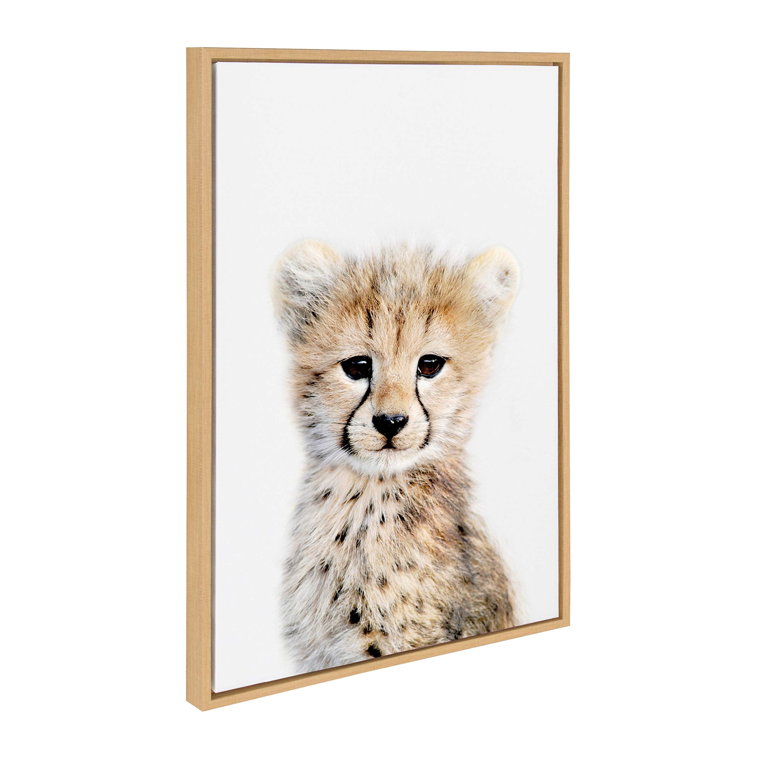 Kate And Laurel Sylvie Baby Cheetah Animal Print Portrait Framed Canvas Wall Art By Amy Peterson, 23X33 Natural