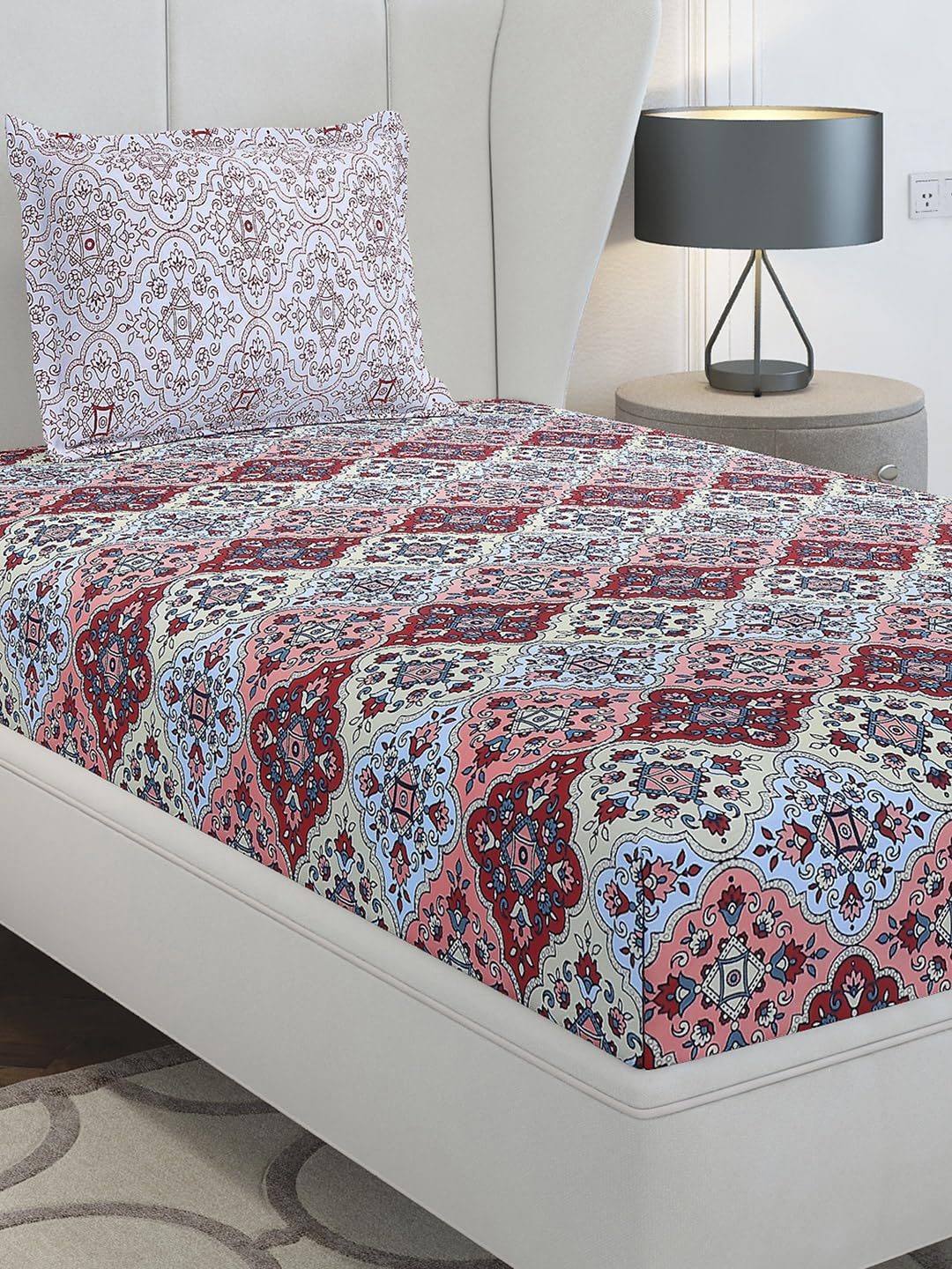 Monte Carlo Maroon Printed Single 144 Tc 1 Bedsheet With 1 Pillow Cover 6
