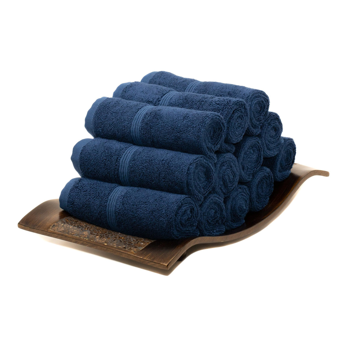 Mosobam Luxury Turkish Towels Set Of 12 Washcloths 13X13 Navy Blue 700 Gsm Bamboo Viscose & Aegean Turkish Combed Cotton