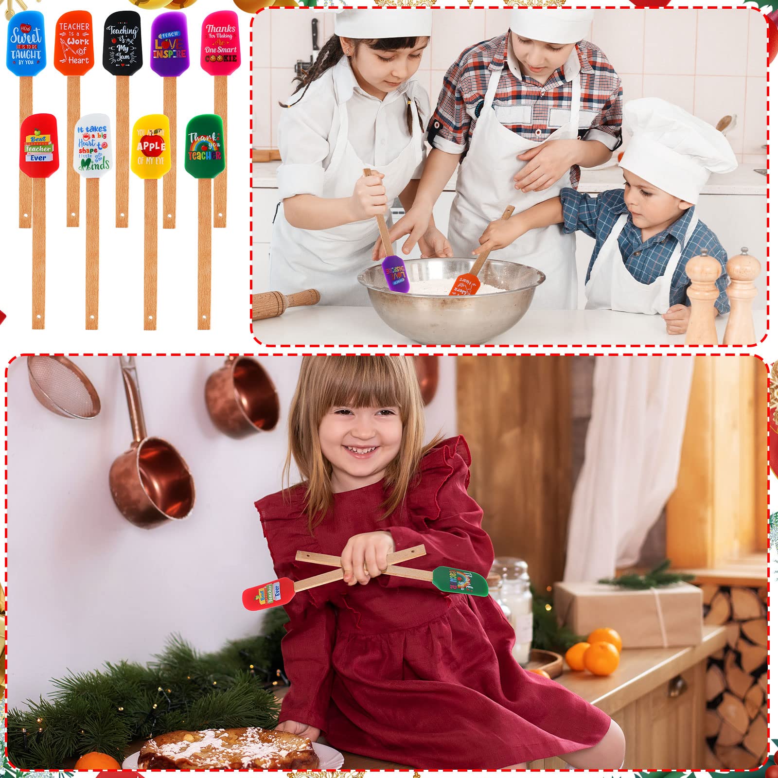 Nuogo 9 Pcs Teacher Appreciation Spatula Bulk Thank You Teacher Gifts Kitchen Funny Silicone Wooden Handle Spatula For Cooking B