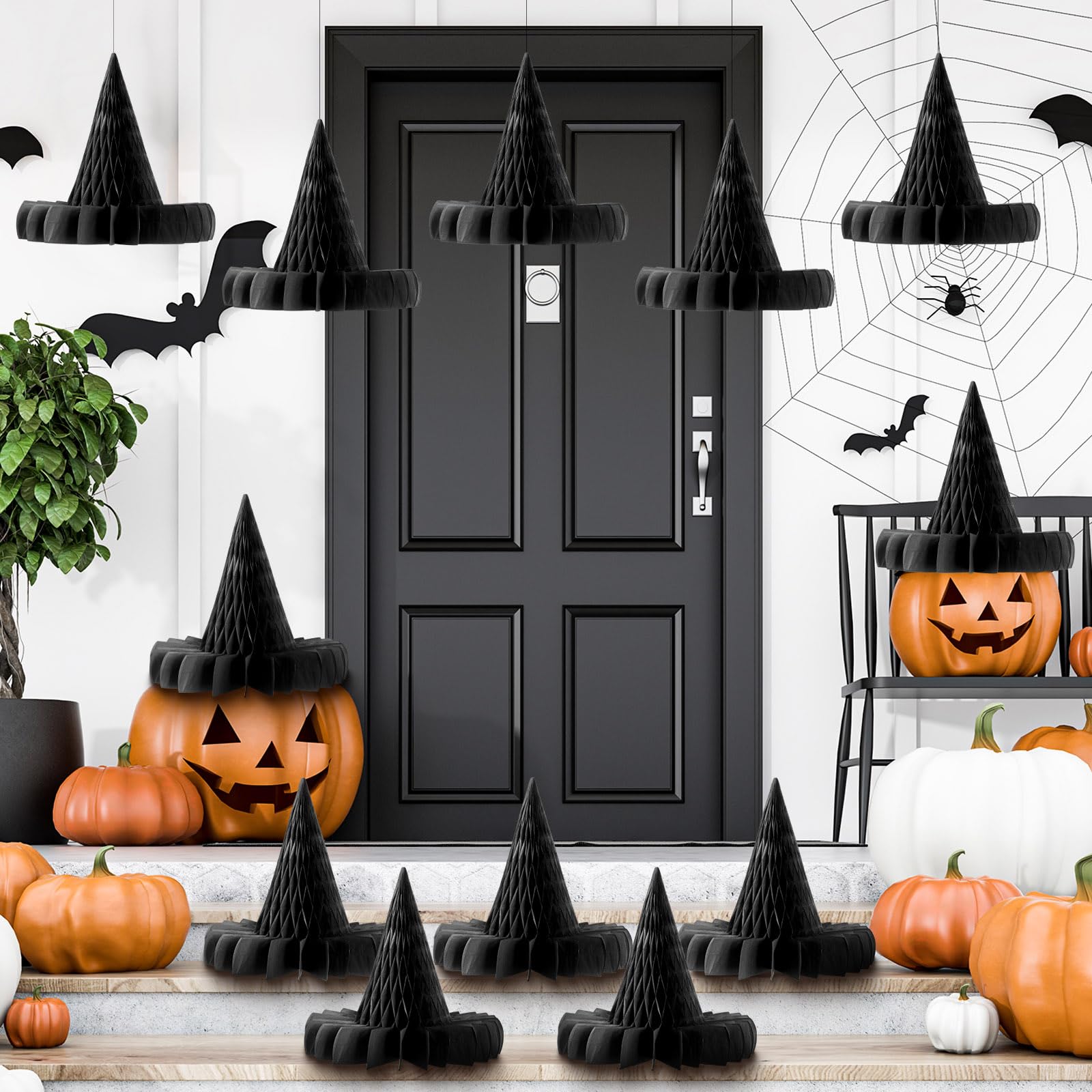 Fourluoo 12 Pcs Halloween Hanging Decor Honeycomb Decorations Halloween Hanging Paper Ornament Reusable Scary Party Decor Paper 