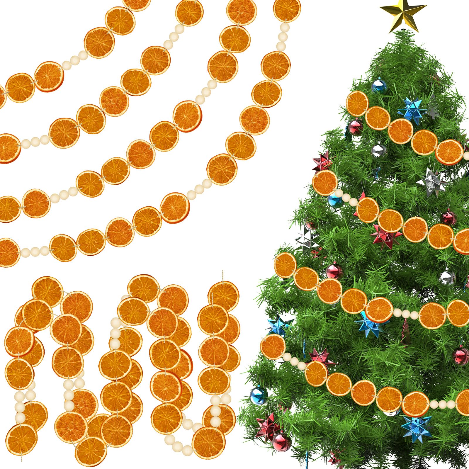 10Ft Christmas Orange Slice Garland Dried Orange Wooden Beads Garland Hanging Decorations Natural Rustic Ornament DIY Handmade C