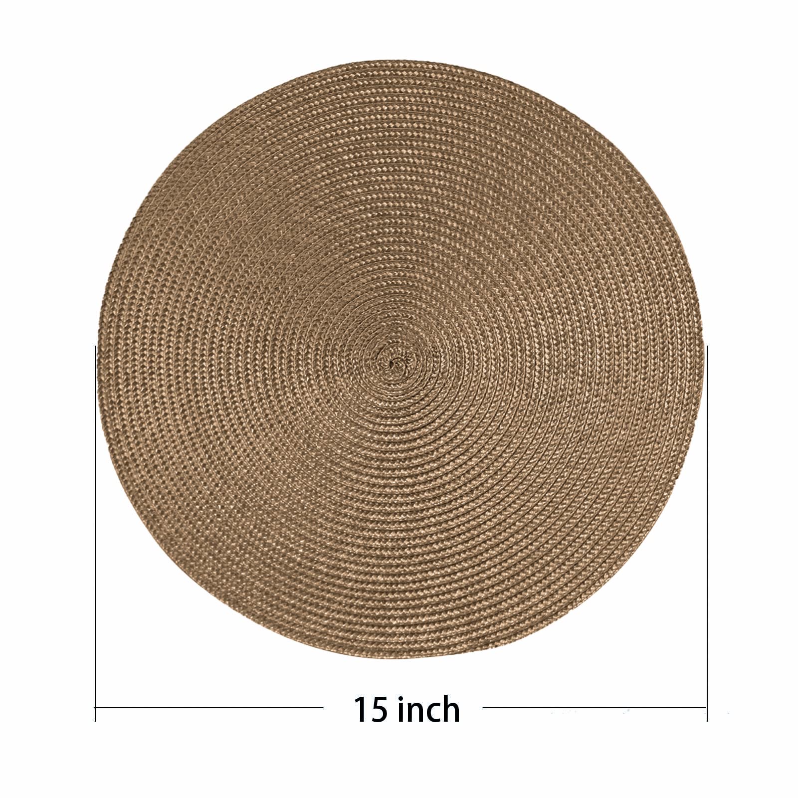 Ahhfsmei Round Braided Placemats 15 Inch Round Table Mats For Dining Tables Natural Woven Heat Resistant Place Mats Set Of 6 (Br