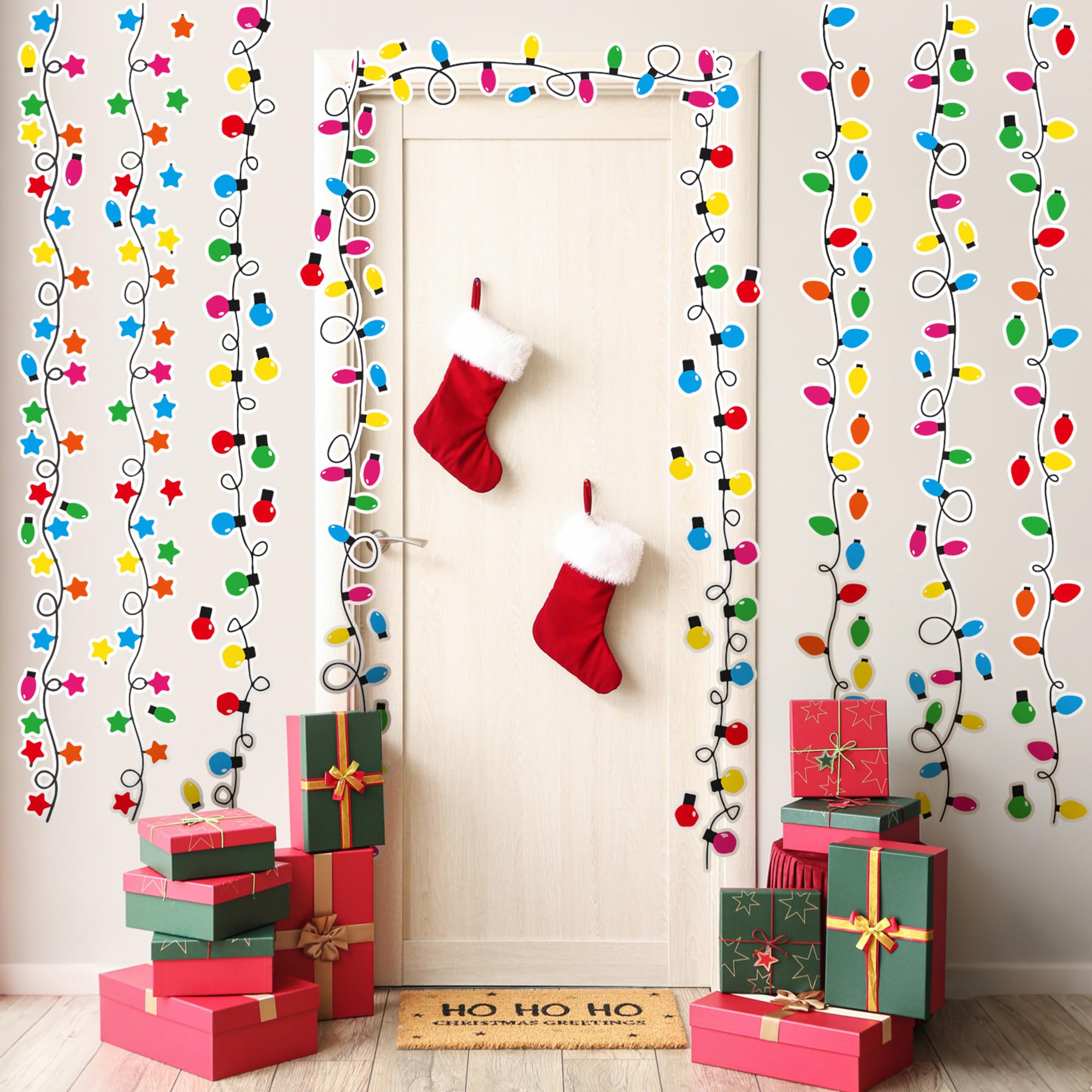 Resurhang 8 Pcs Christmas Light Wall Stickers Merry Christmas Window Clings Bulb Lights Wall Decals for Xmas Party Supplies Xmas