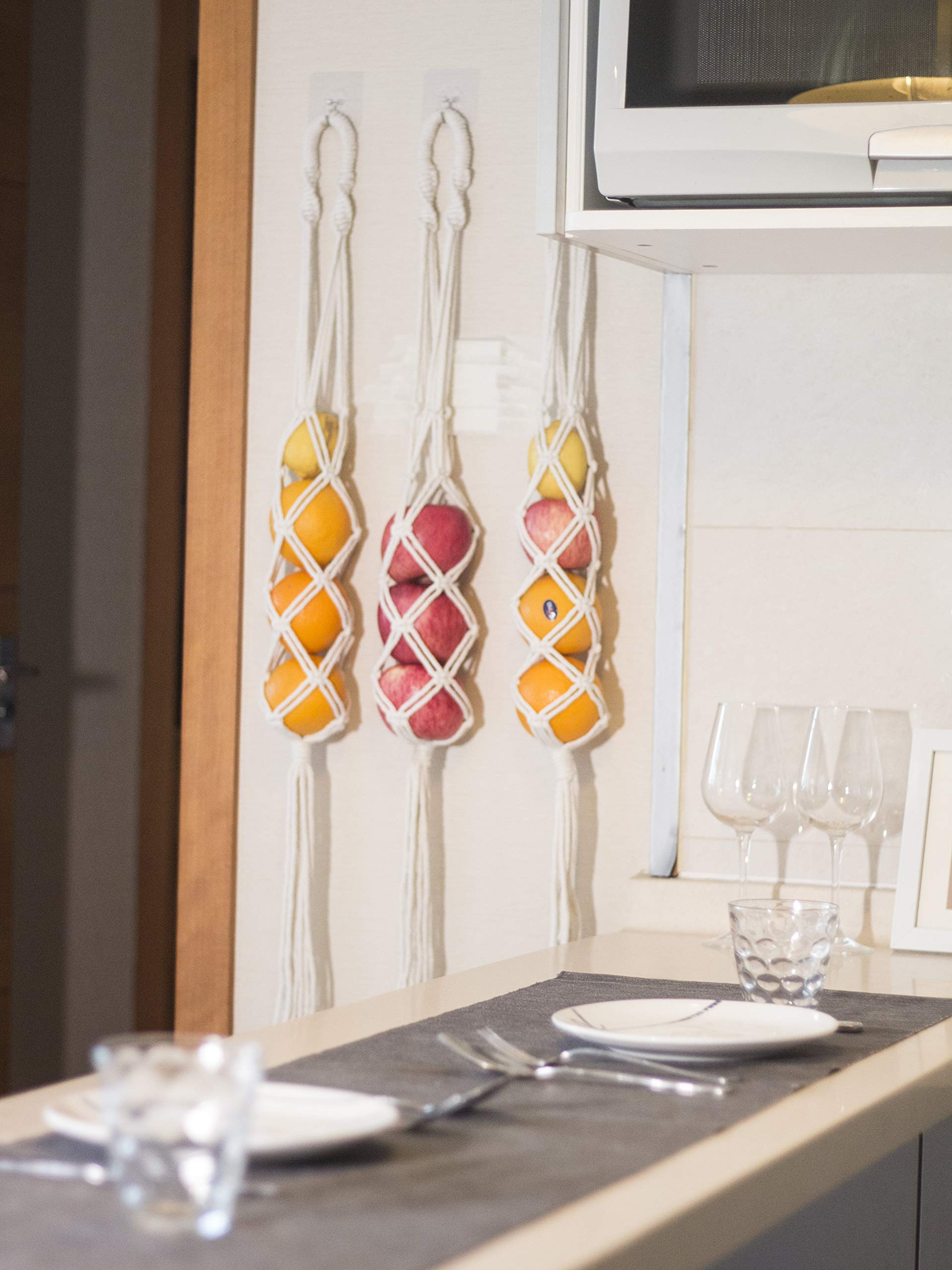 Decocove Hanging Fruit Basket - Boho Basket For Potato, Onion And Fruit Storage - Boho Wall Hanging Decor For Kitchen - Macrame