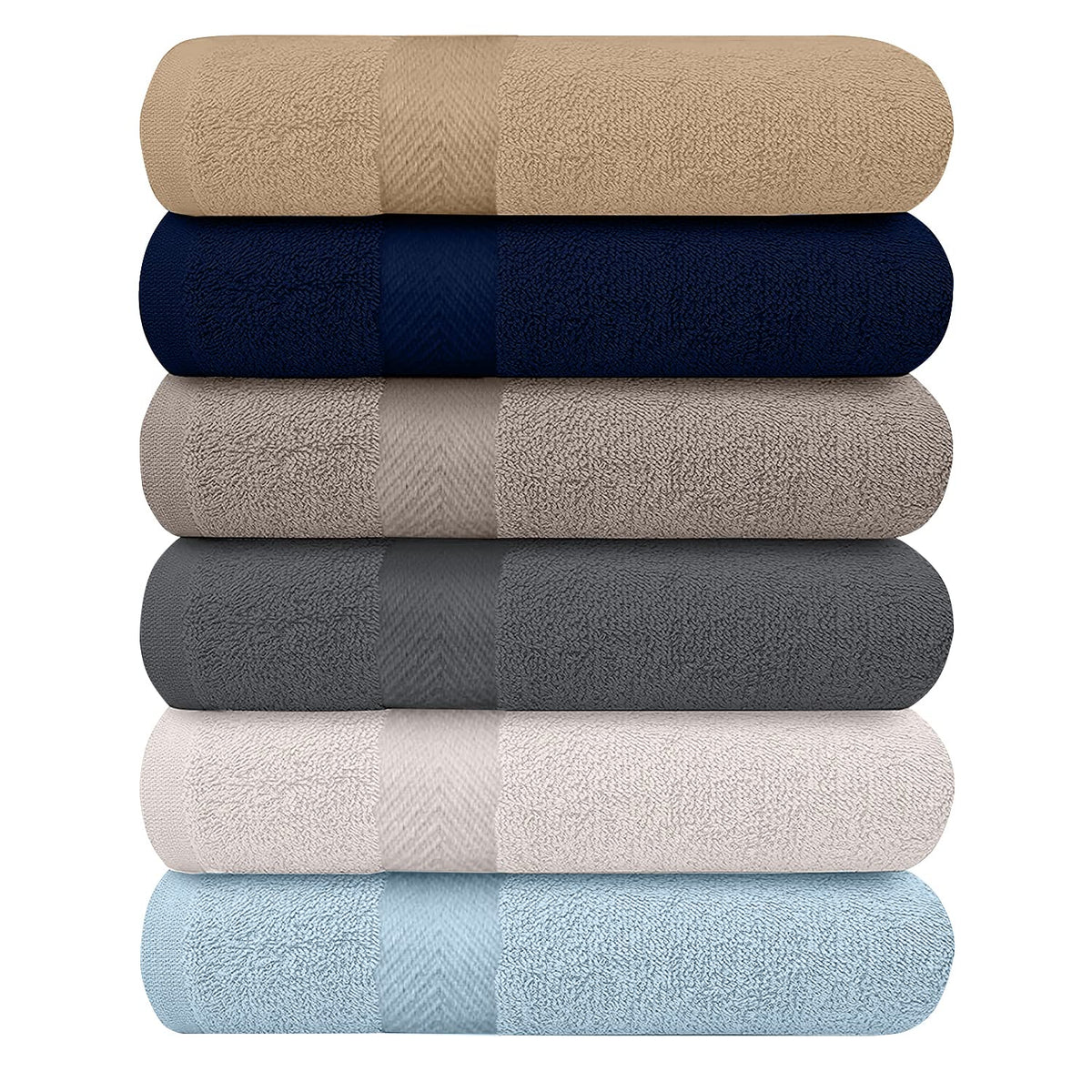 Kahaf Collection 6-Pack Bath Towels - Lightweight - Extra Absorbent - 100% Cotton - Shower Towels (Multi, 27 Inchesx54 Inches)